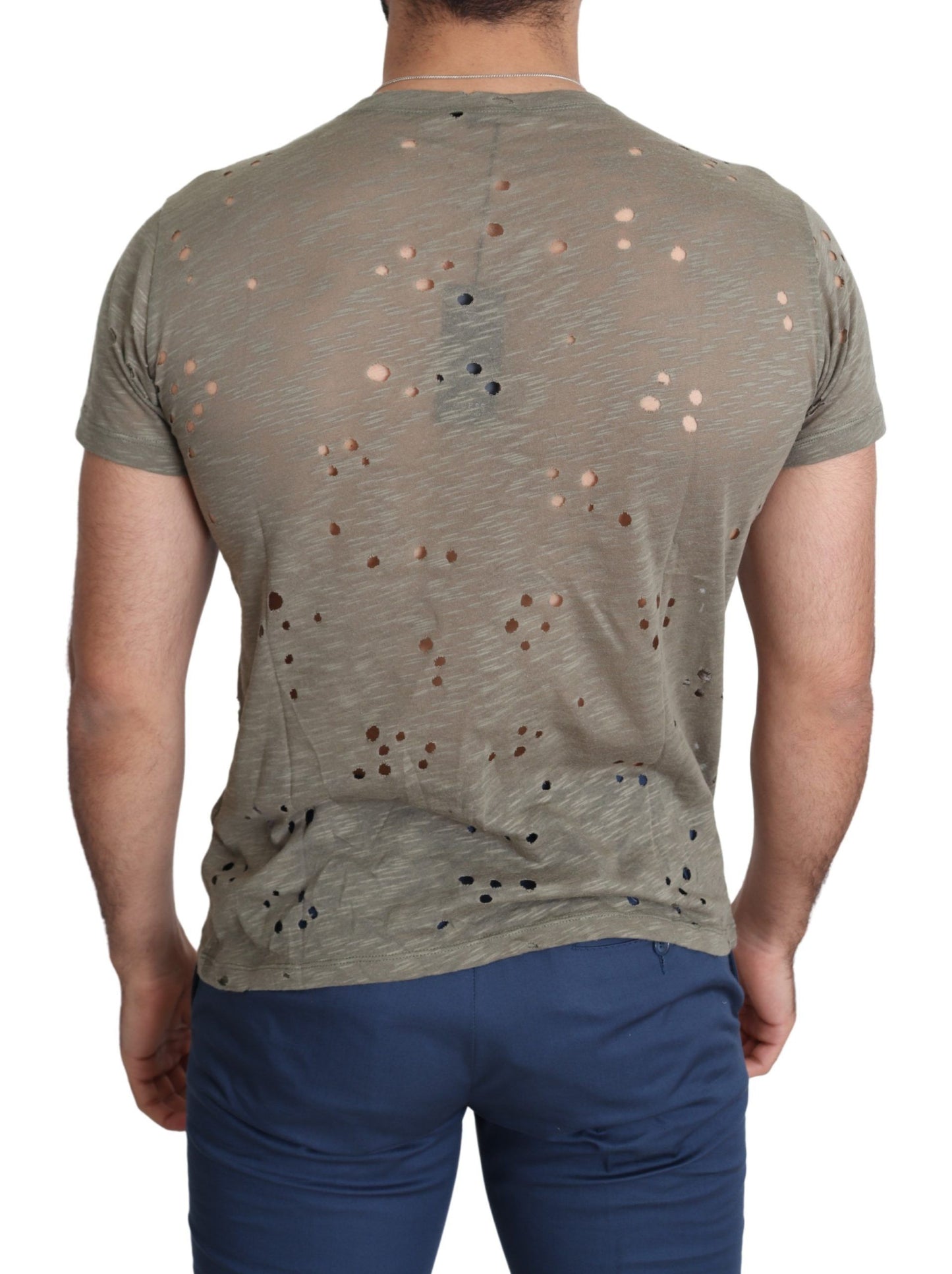 Guess Braunes Baumwoll-Stretch-T-Shirt mit Logodruck für Männer Casual Perforated T-Shirt