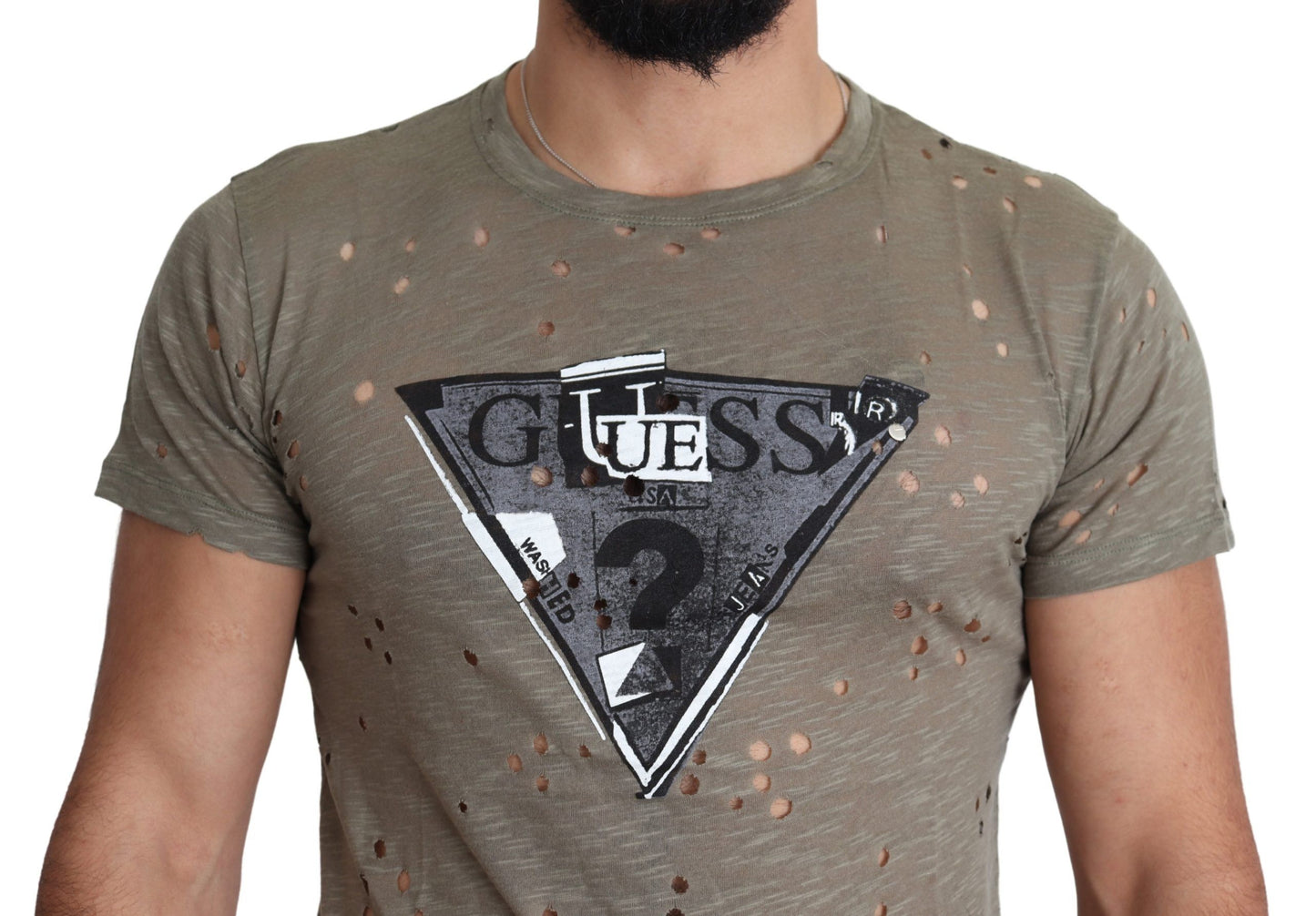 Guess Braunes Baumwoll-Stretch-T-Shirt mit Logodruck für Männer Casual Perforated T-Shirt