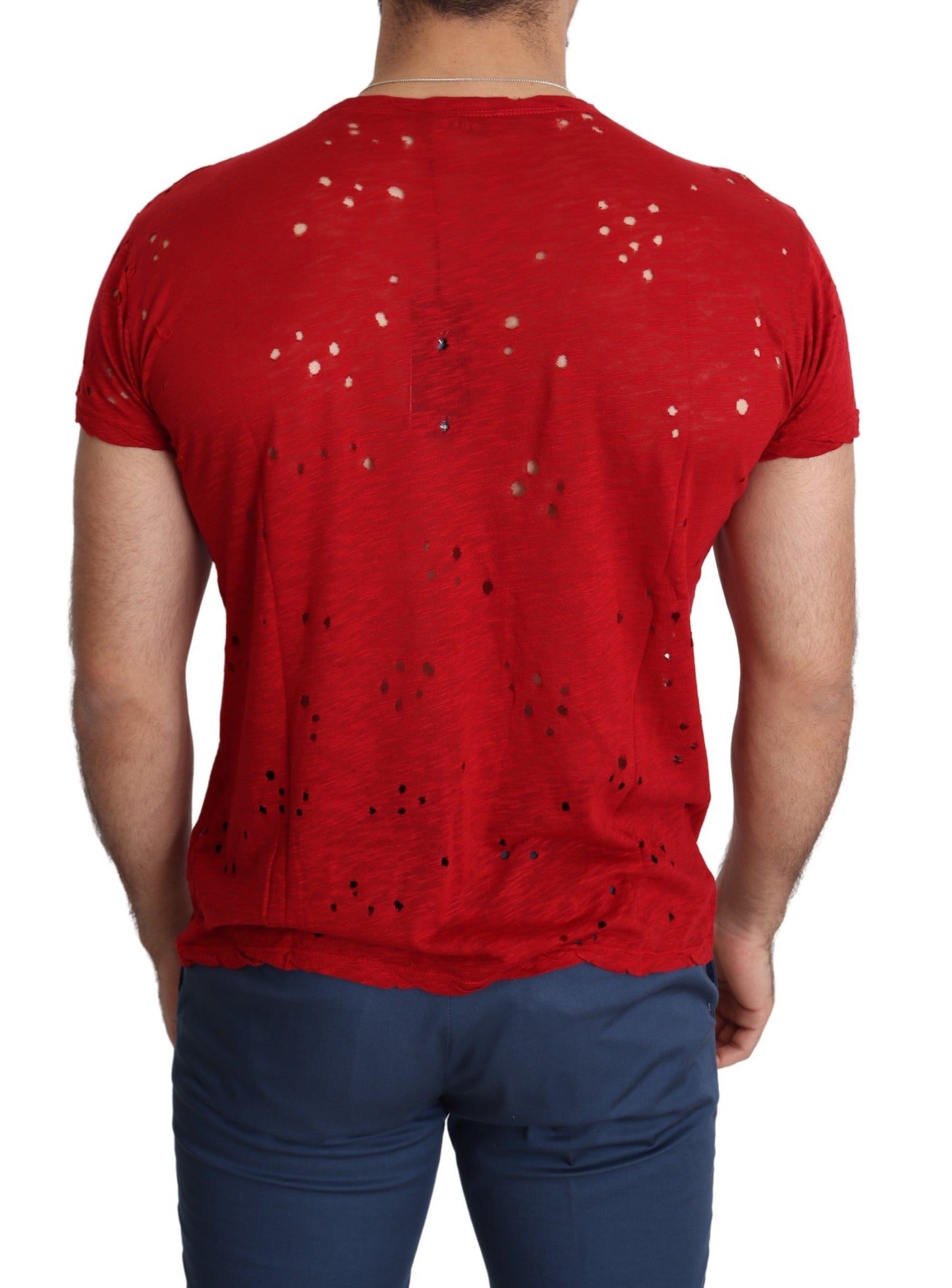 Guess Rotes Baumwoll-Logo Print Männer Casual Top Perforiertes T-Shirt