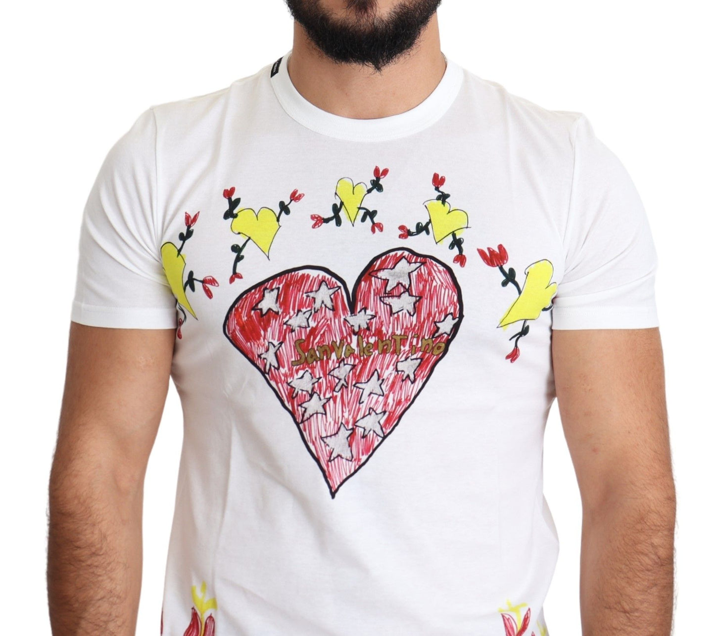 Dolce & Gabbana Weißes Saint Valentine Print T-Shirt aus Baumwolle für Männer