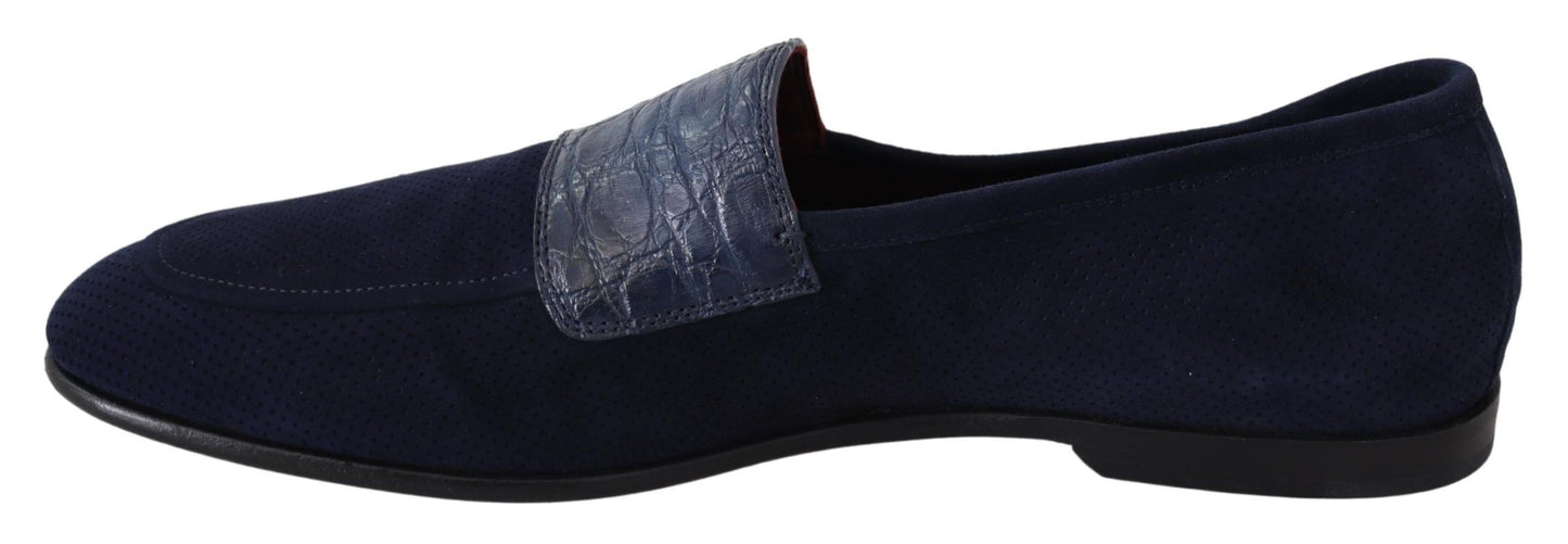 Dolce & Gabbana Blau Wildleder Kaiman Loafers Hausschuhe Schuhe