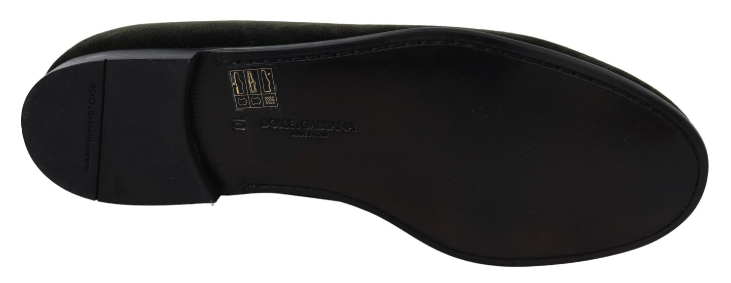 Dolce & Gabbana Grüner Samt Slip On Herren Loafers Schuhe