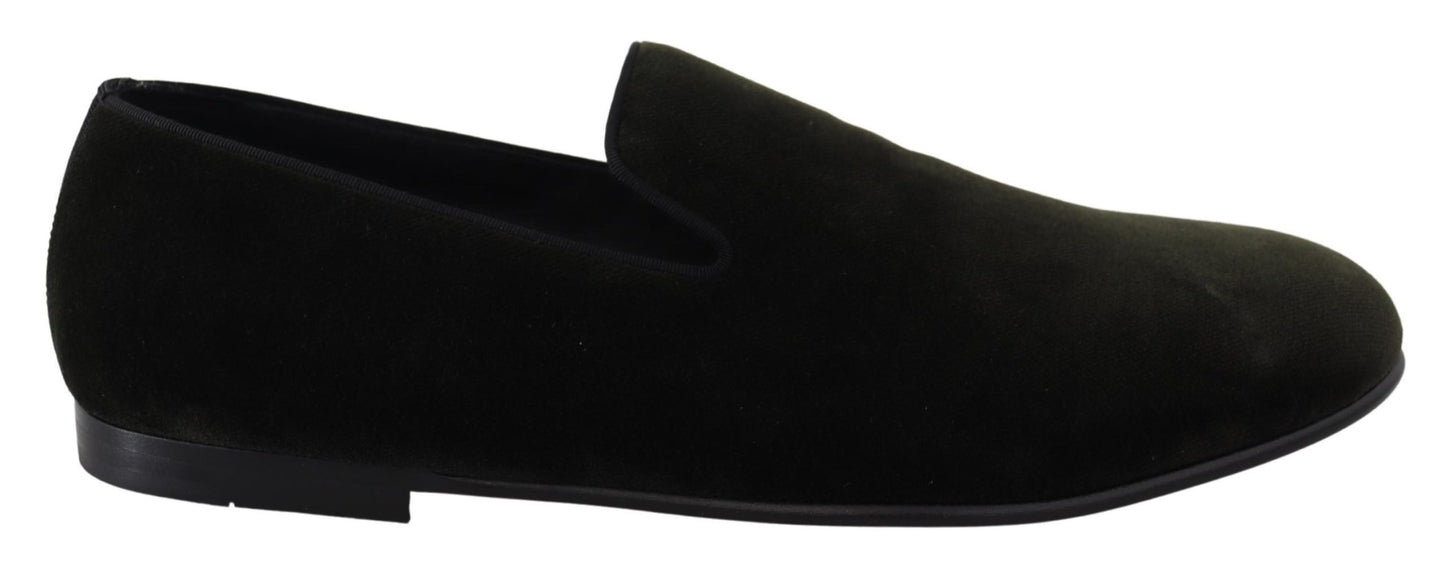 Dolce & Gabbana Grüner Samt Slip On Herren Loafers Schuhe