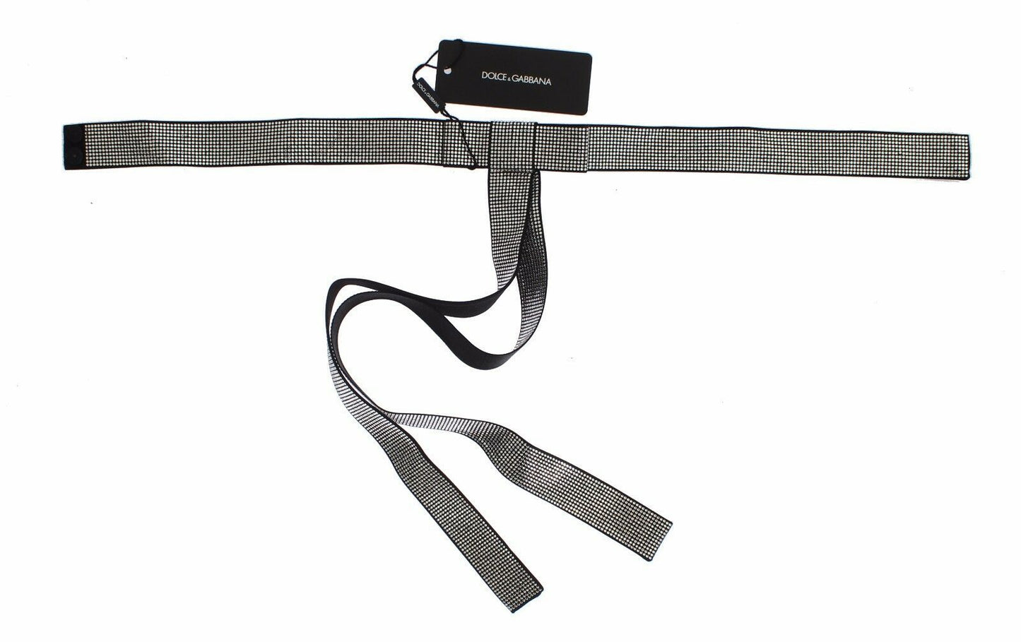 Dolce & Gabbana Schwarzer Seidengürtel mit klarer Kristallschleife für die Taille