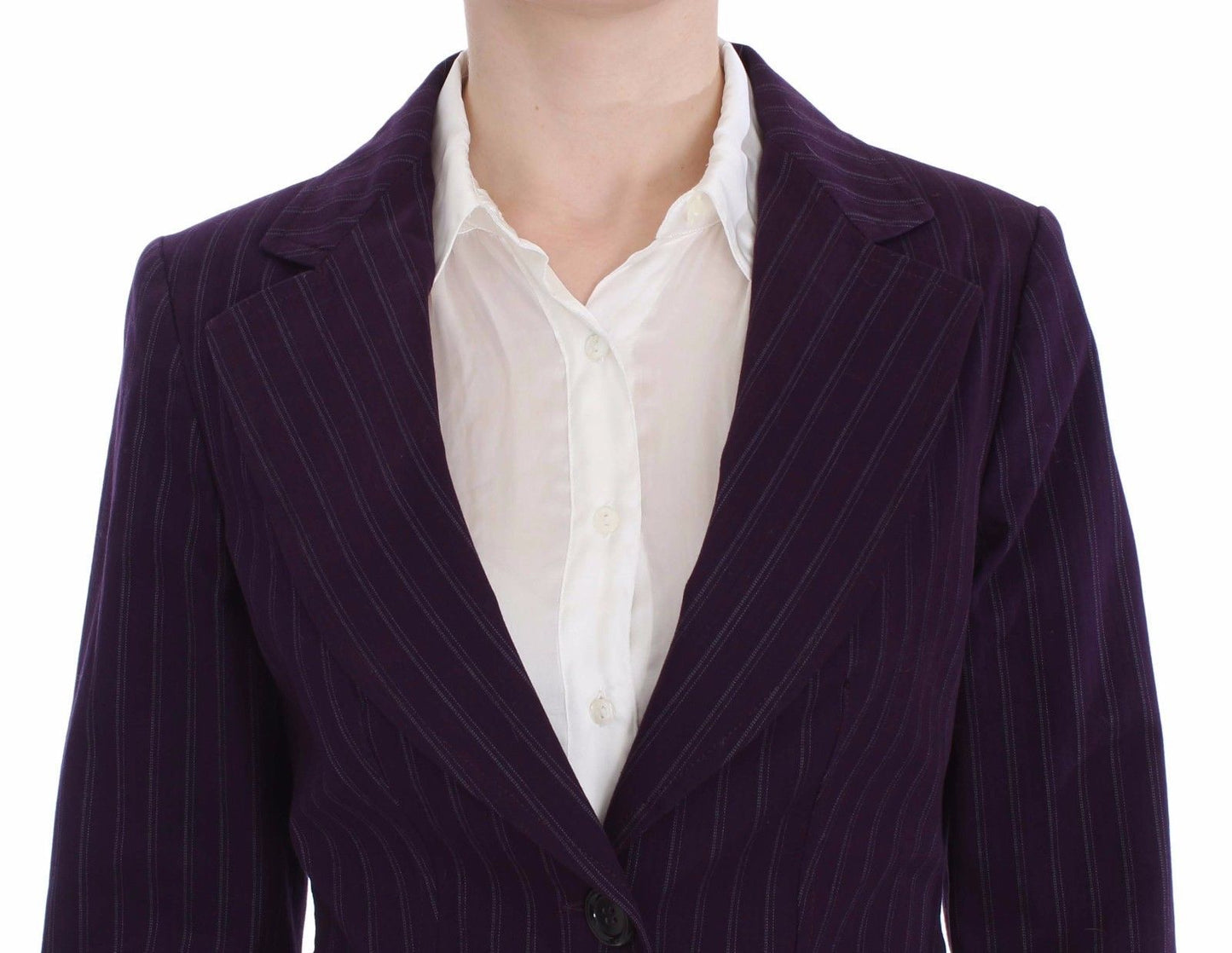 BENCIVENGA Lila gestreifter Stretch-Mantel Blazer Hose Anzug