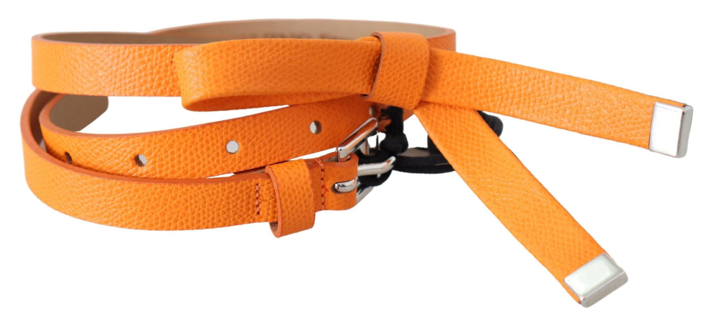 Scervino Street Orange-Mandarinen-Leder-Gürtel mit silberner Metallschnalle