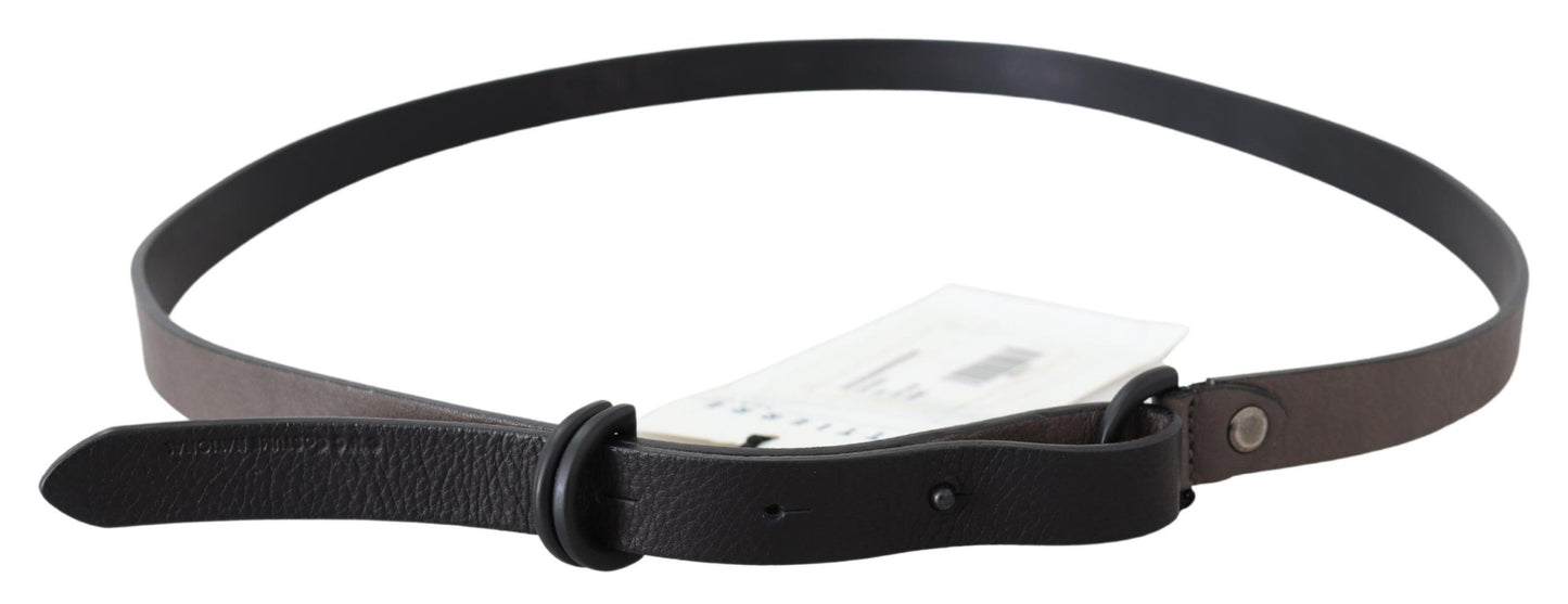 Costume National Brauner Leder-Skinny-Gürtel mit runder Schnalle