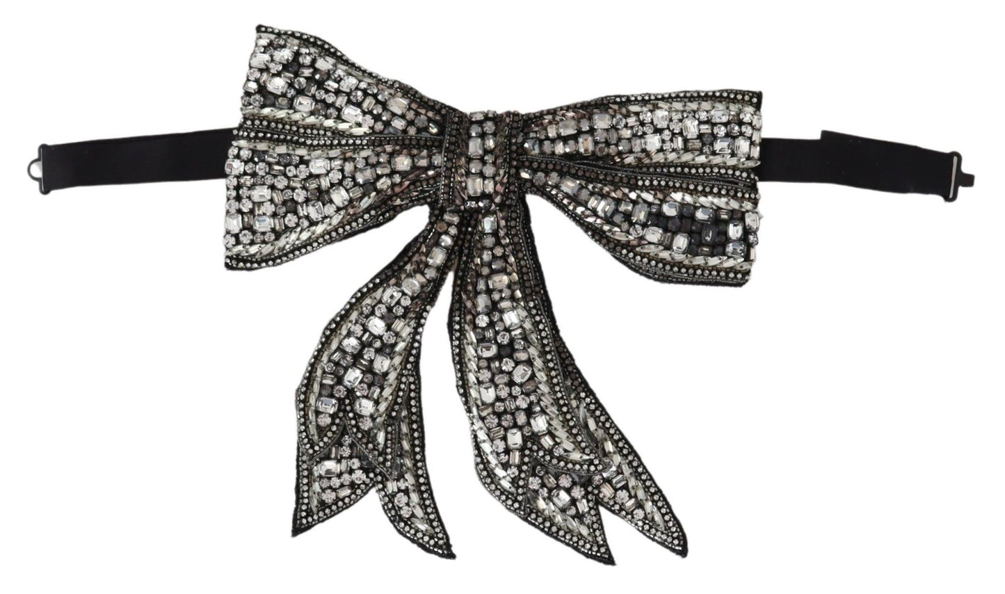 Dolce & Gabbana Silberne Kristall Perlen Pailletten Laufsteg Halskette Bowtie
