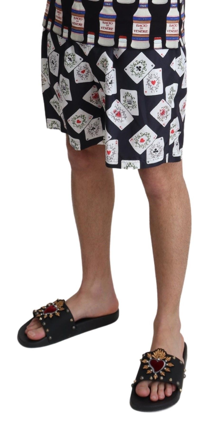 Dolce & Gabbana Black Card Deck Print Beachwear Badeshorts