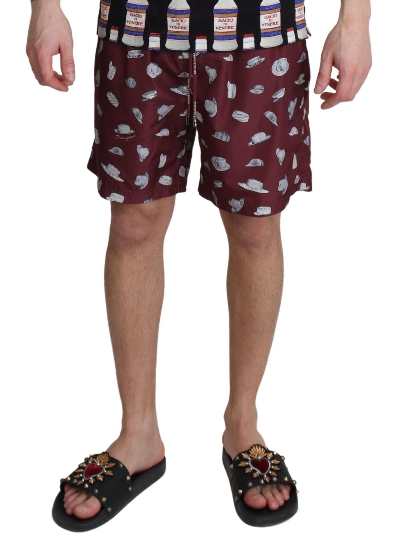 Dolce & Gabbana Maroon Hüte Print Strandbekleidung Shorts Bademode