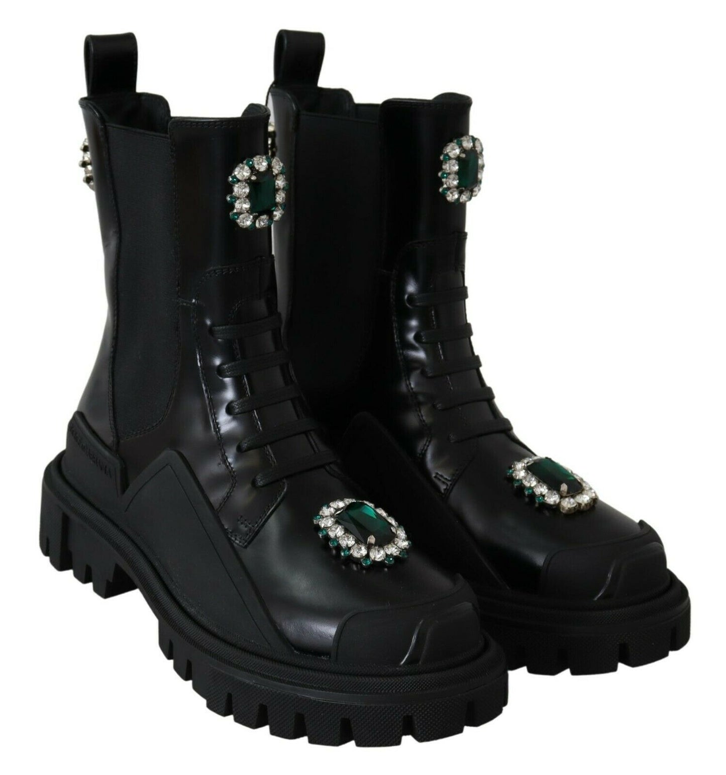 Dolce & Gabbana Schwarze Leder-Kristall-Kampfstiefel