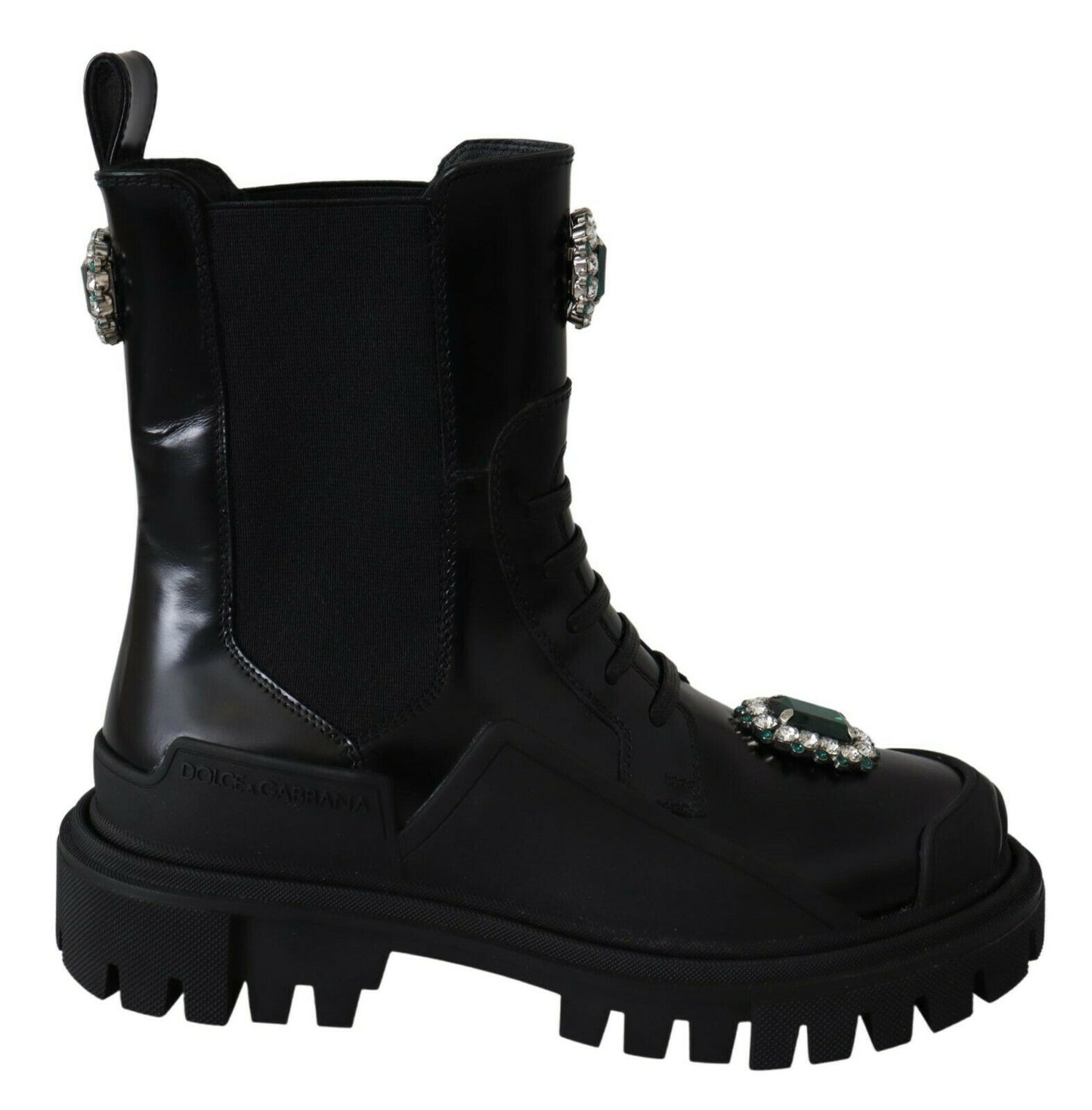Dolce & Gabbana Schwarze Leder-Kristall-Kampfstiefel