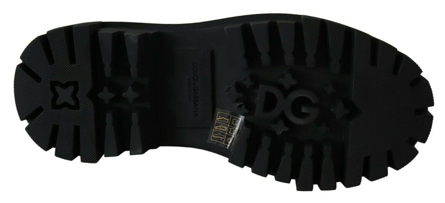 Dolce & Gabbana Schwarze Leder-Kristall-Kampfstiefel
