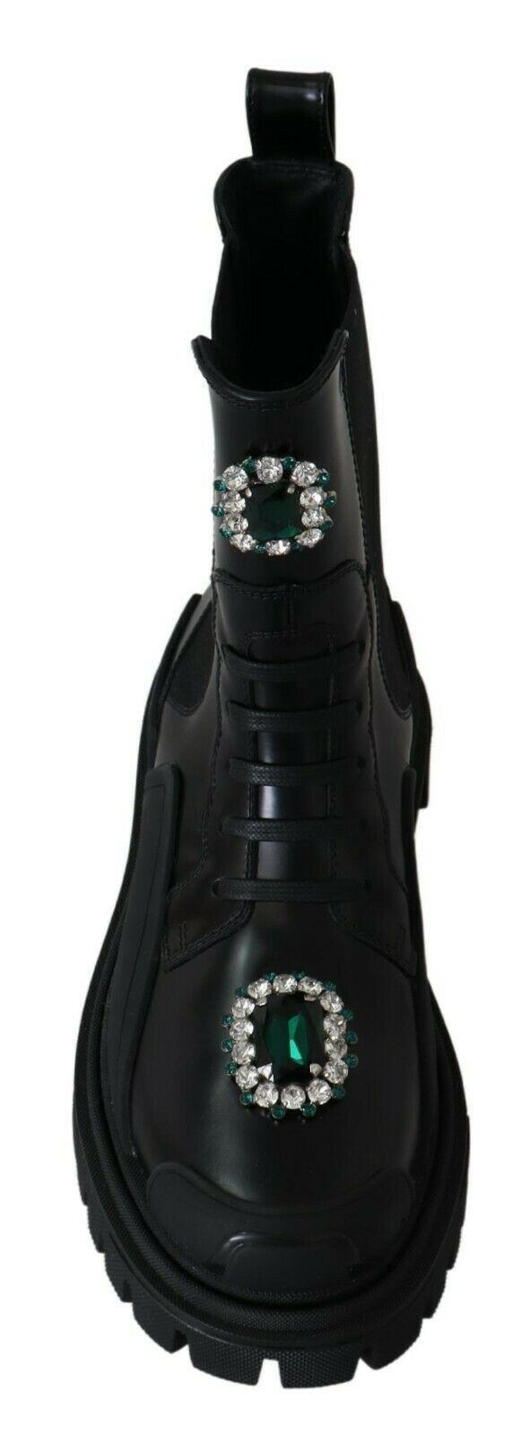 Dolce & Gabbana Schwarze Leder-Kristall-Kampfstiefel