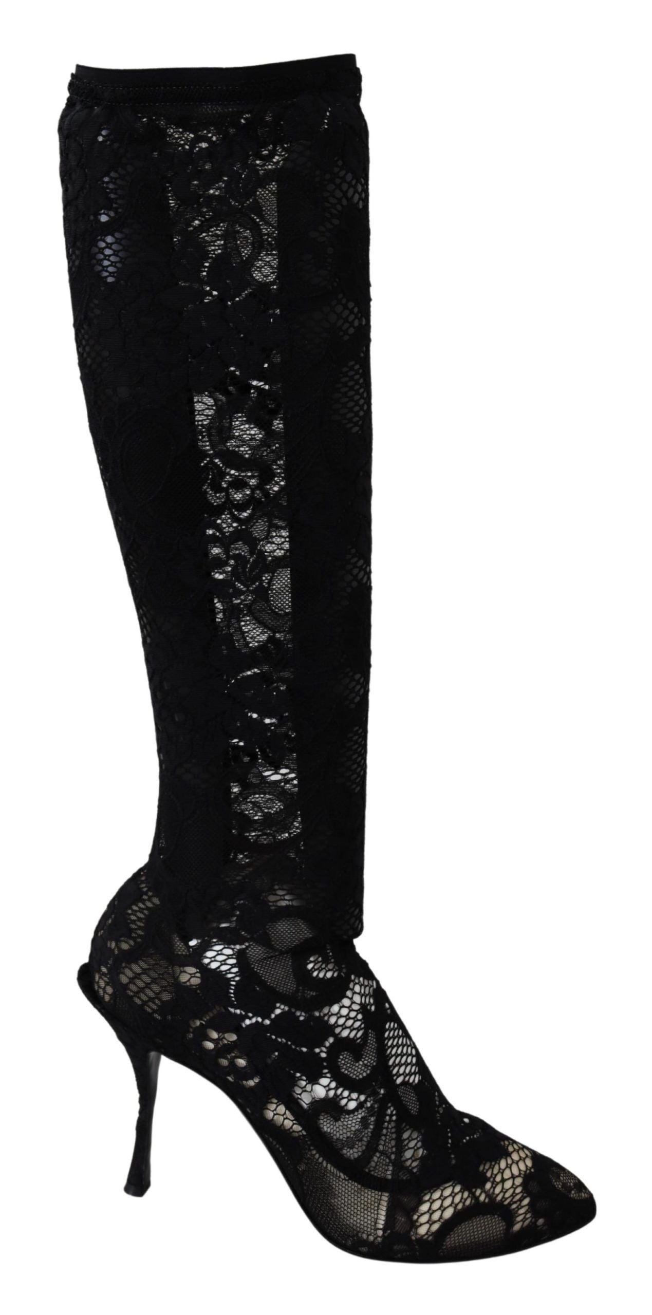 Dolce & Gabbana Schwarz Taormina Spitze Socken Stiefel Schuhe Pumps