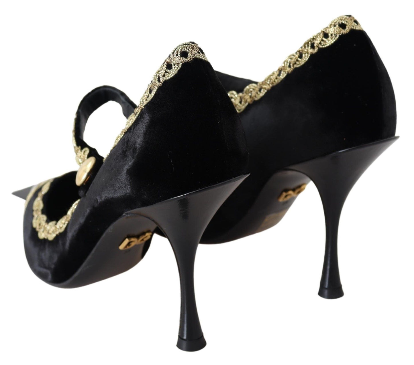 Dolce & Gabbana Schwarzer Samt Gold Mary Janes Pumps