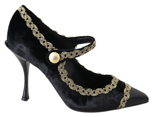 Dolce & Gabbana Schwarzer Samt Gold Mary Janes Pumps