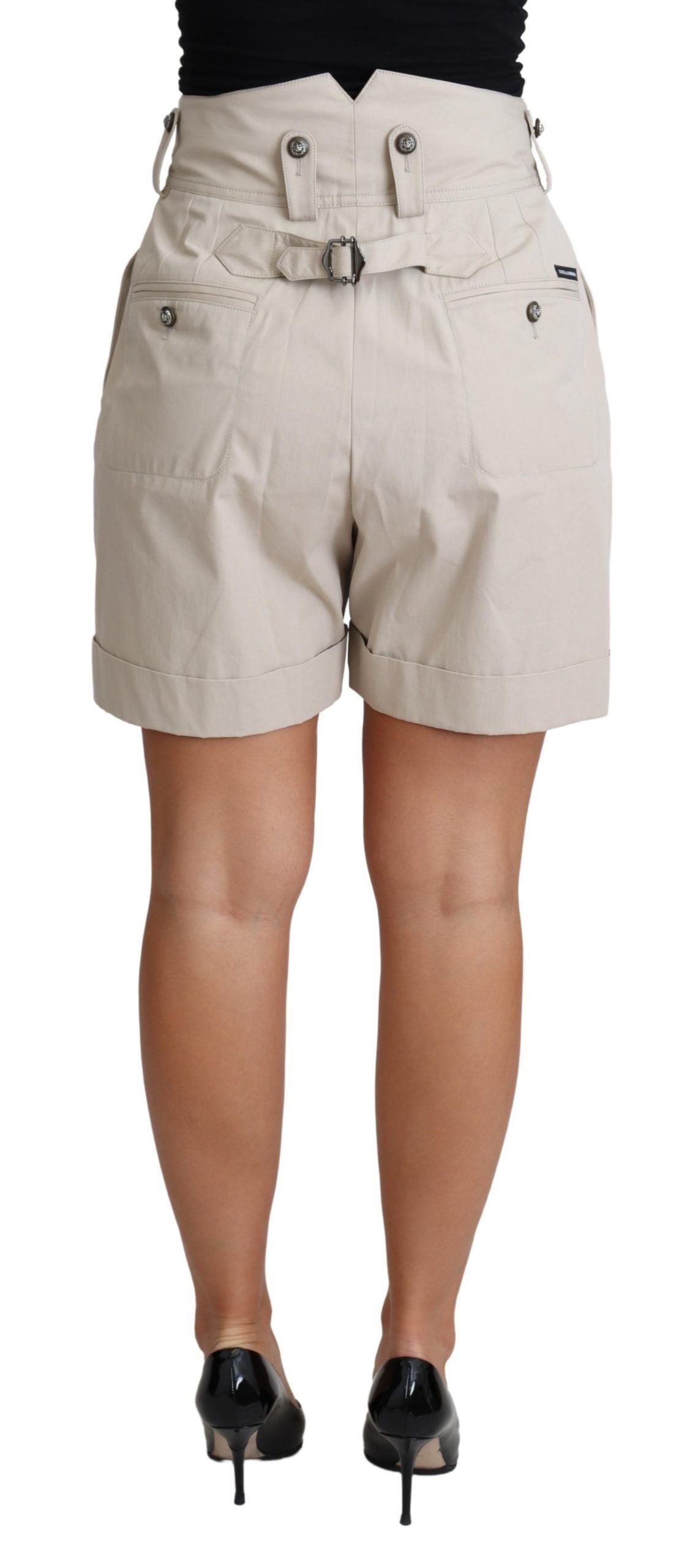 Dolce & Gabbana Beige Baumwolle Plissee hohe Taille Casual Shorts