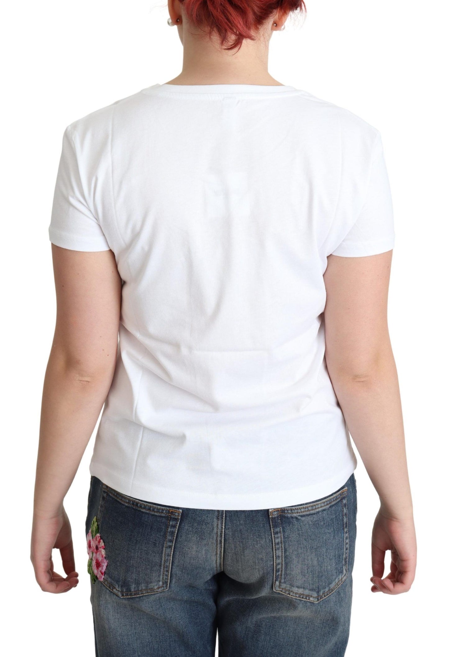 Moschino Weißes Baumwoll-T-Shirt mit Sunny Milano-Aufdruck
