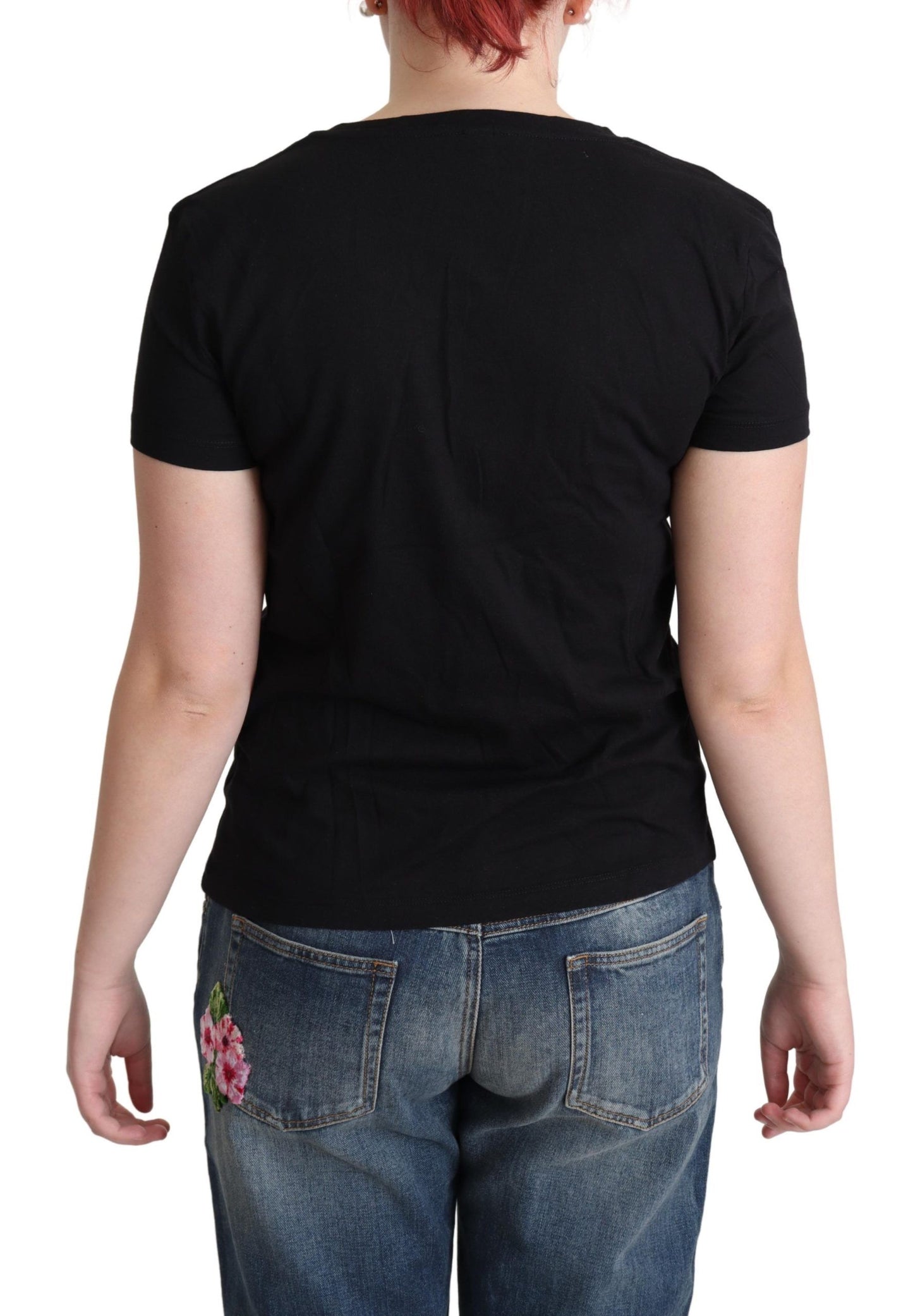 Moschino Schwarzes bedrucktes Baumwoll-T-Shirt mit kurzen Ärmeln