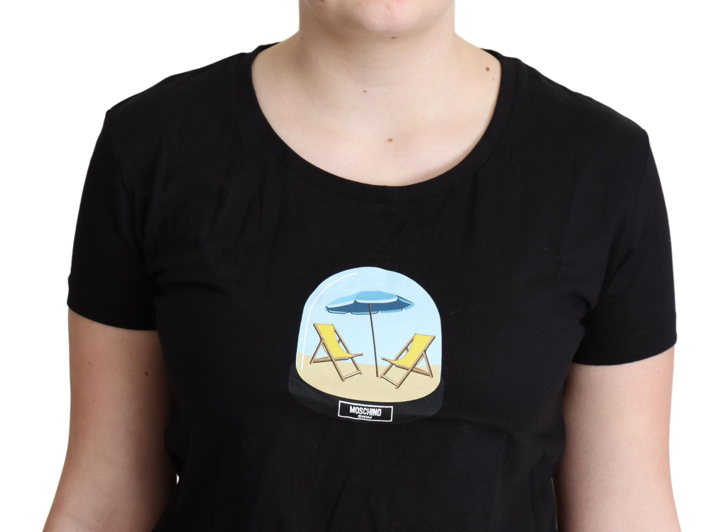 Moschino Schwarzes bedrucktes Baumwoll-T-Shirt mit kurzen Ärmeln