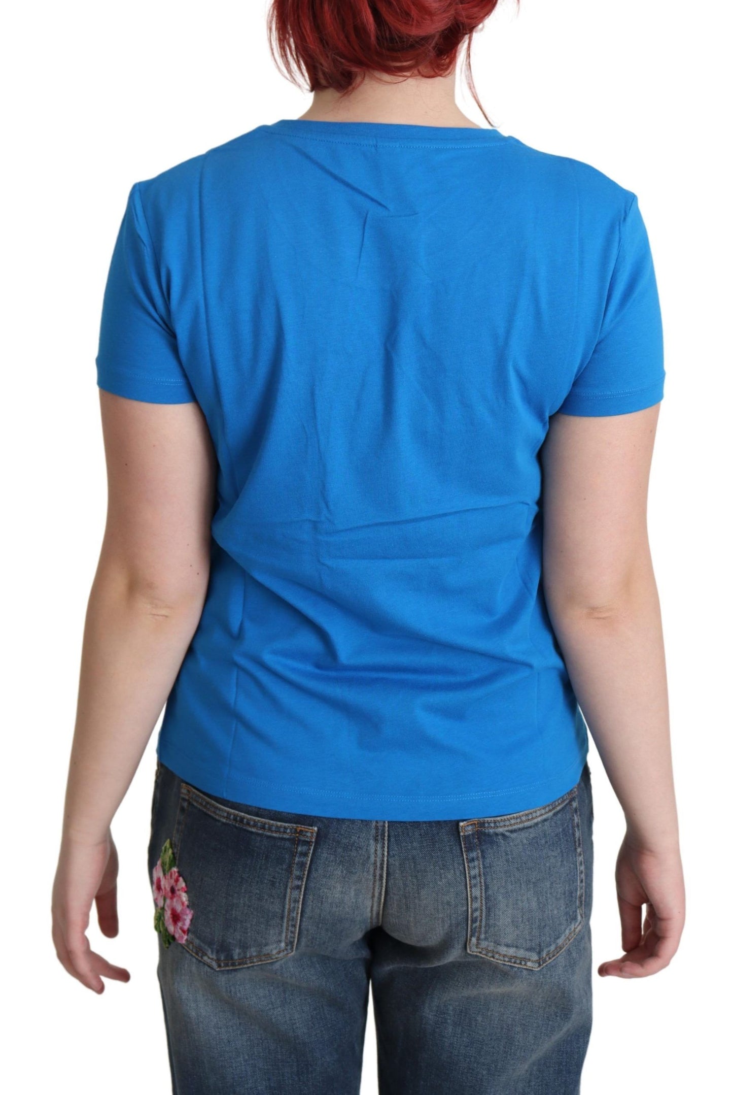 Moschino Blau bedrucktes Baumwoll-T-Shirt mit kurzen Ärmeln