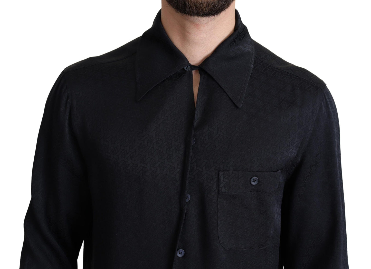 Dolce & Gabbana Schwarzes Jacquard Seidenhemd Casual Button Down