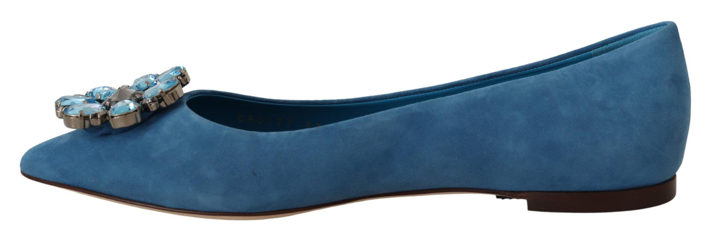 Dolce & Gabbana Blau Wildleder Kristalle Loafers Flats Schuhe