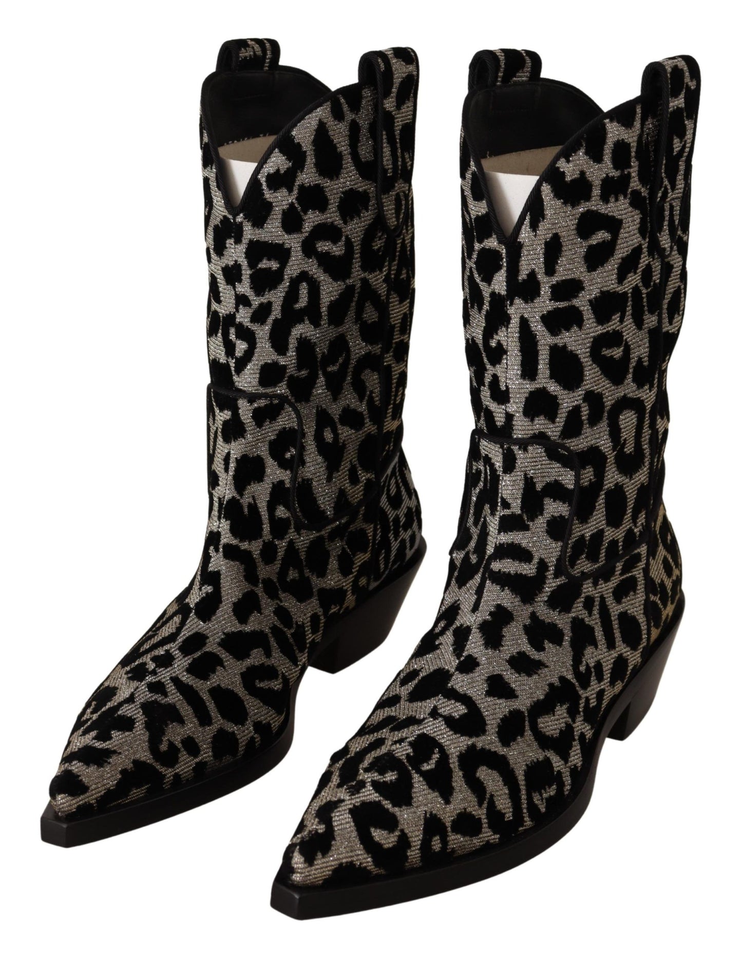 Dolce & Gabbana Grau Schwarz Leopard Cowboy Stiefel Schuhe