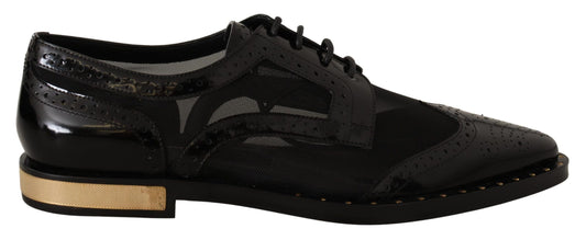 Dolce & Gabbana Schwarze Leder Broques Sheer Wingtip Schuhe