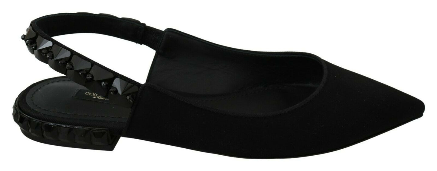 Dolce & Gabbana Schwarze Flats Slingback Charmeuse Schuhe