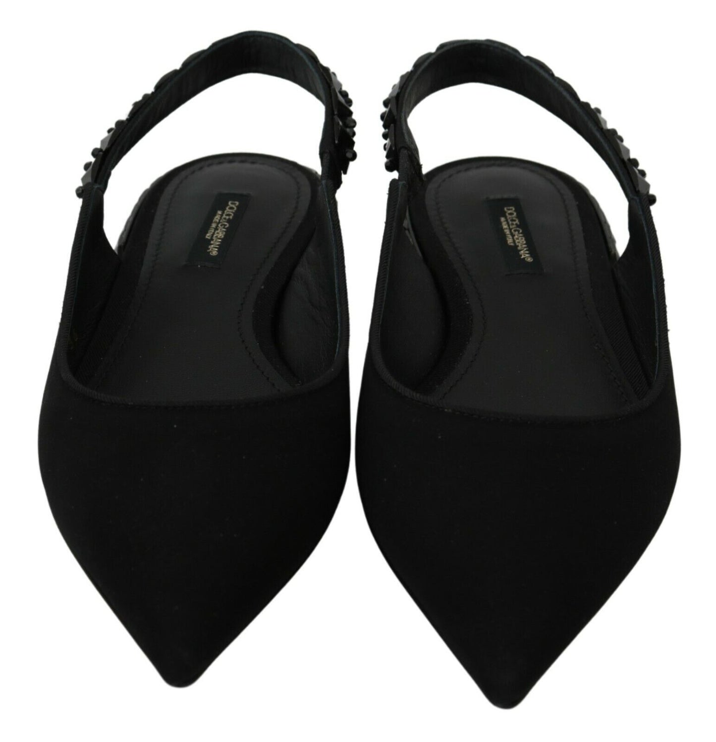 Dolce & Gabbana Schwarze Flats Slingback Charmeuse Schuhe