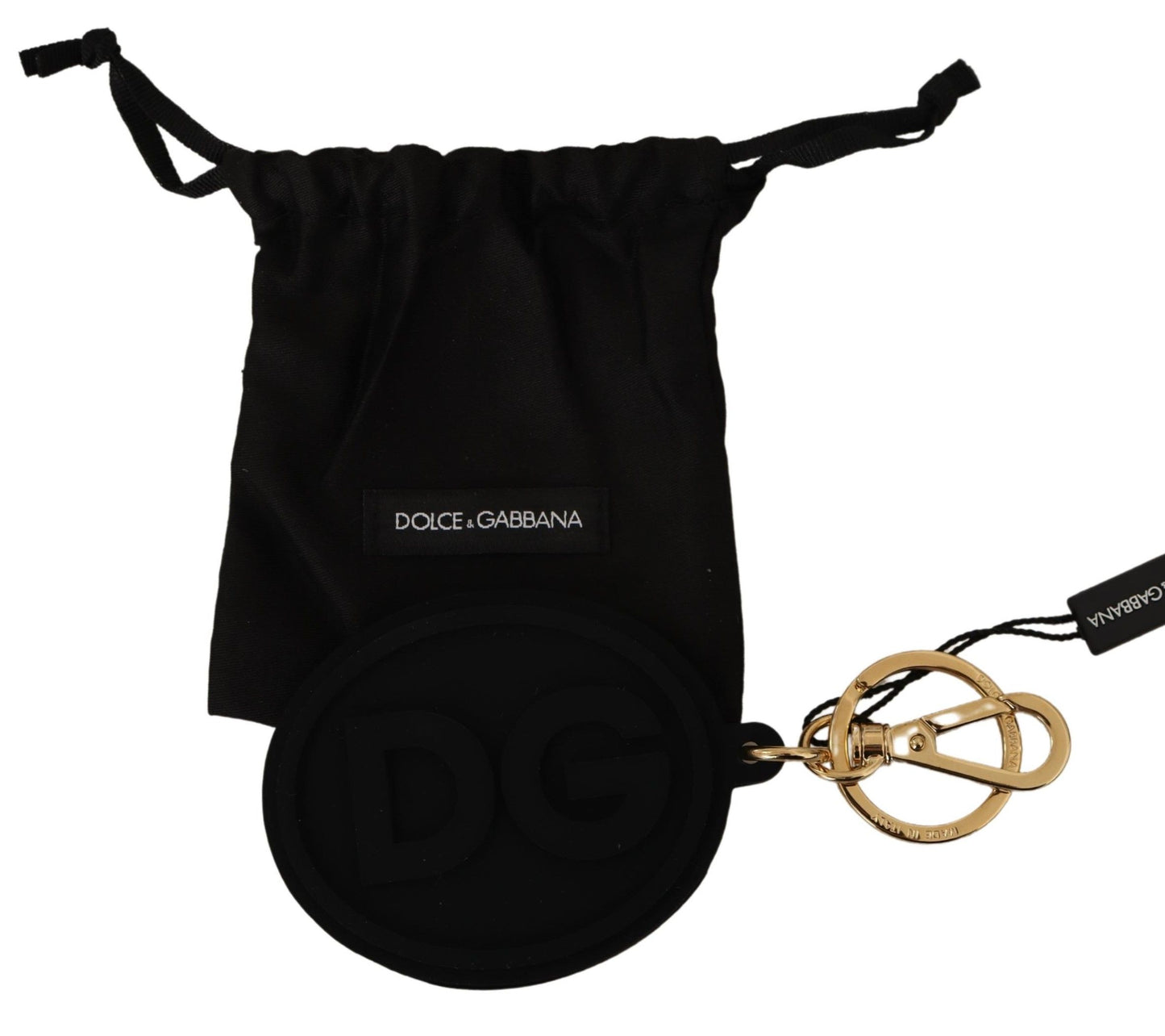 Dolce & Gabbana Schwarzer Gummi DG Logo Gold Messing Metall Schlüsselring Schlüsselanhänger