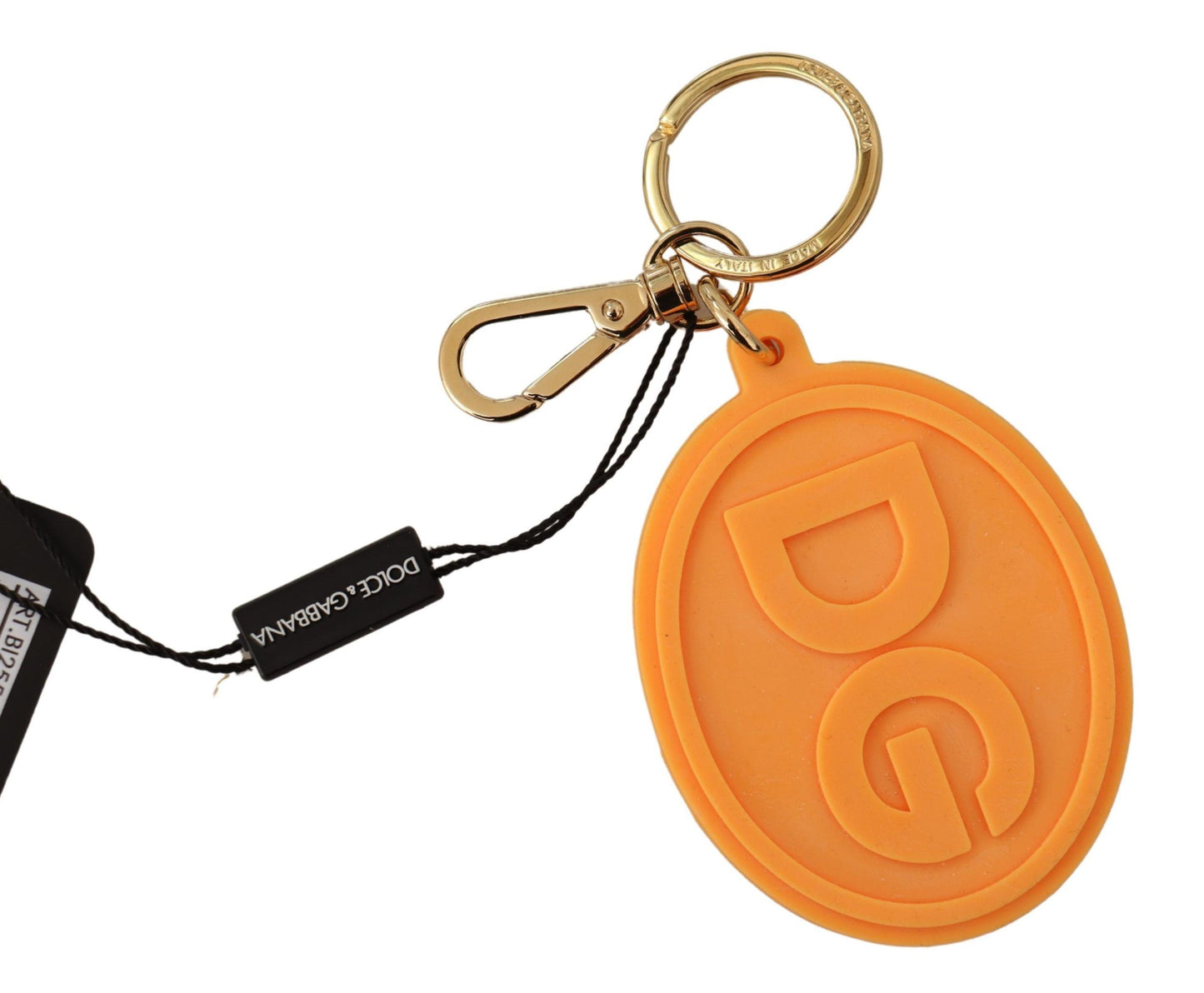 Dolce & Gabbana Orange Gummi DG Logo Gold Messing Metall Schlüsselanhänger