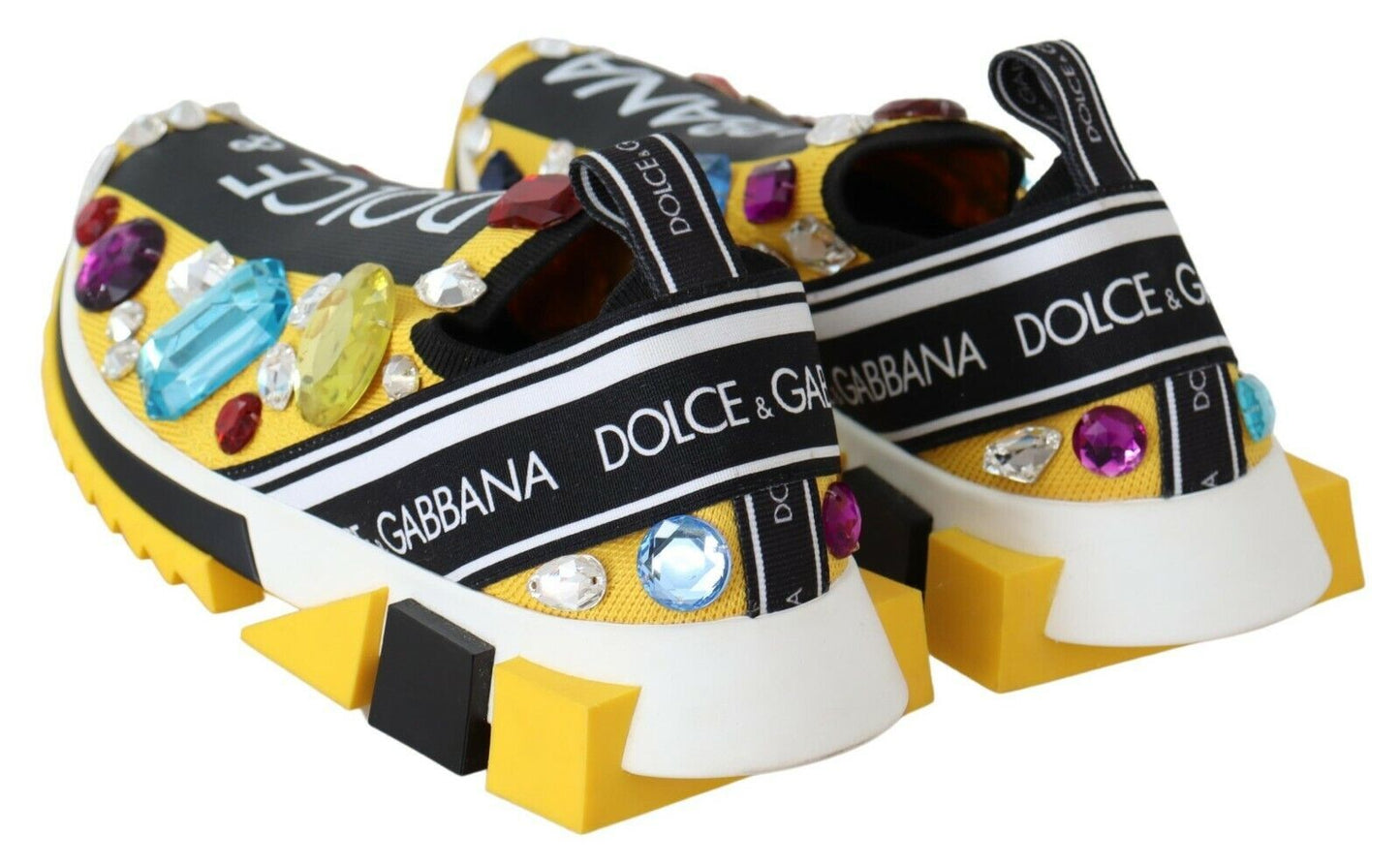 Dolce & Gabbana Gelb Multicolor Kristalle Turnschuhe Schuhe