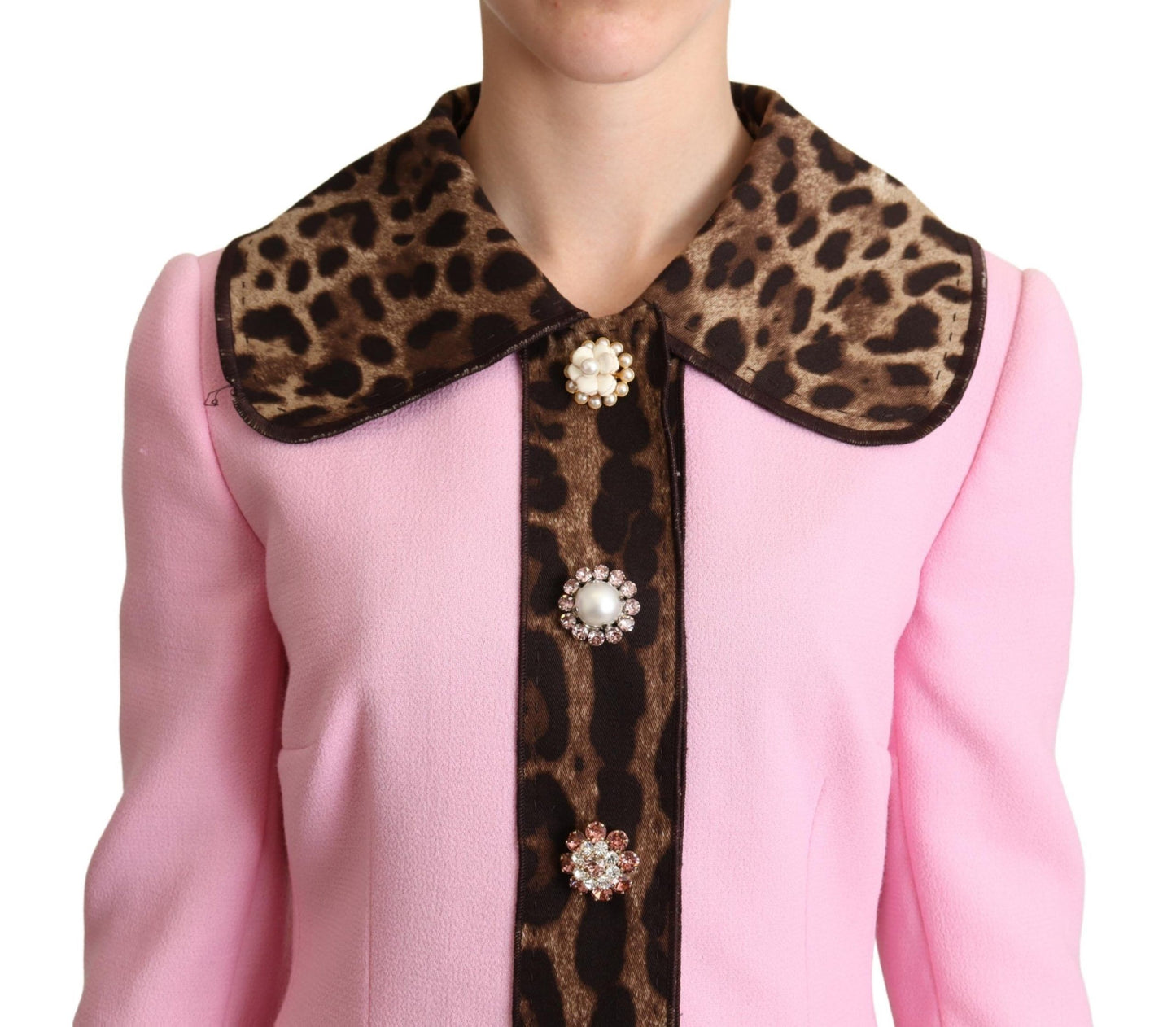Dolce & Gabbana Rosa Leoparden-Woll-Trenchcoat-Jacke