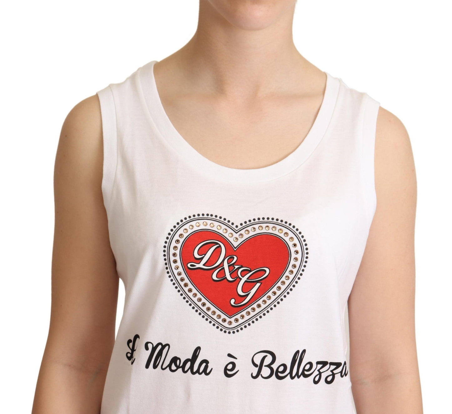 Dolce & Gabbana Weißes La Moda Kristall-Tank-T-Shirt