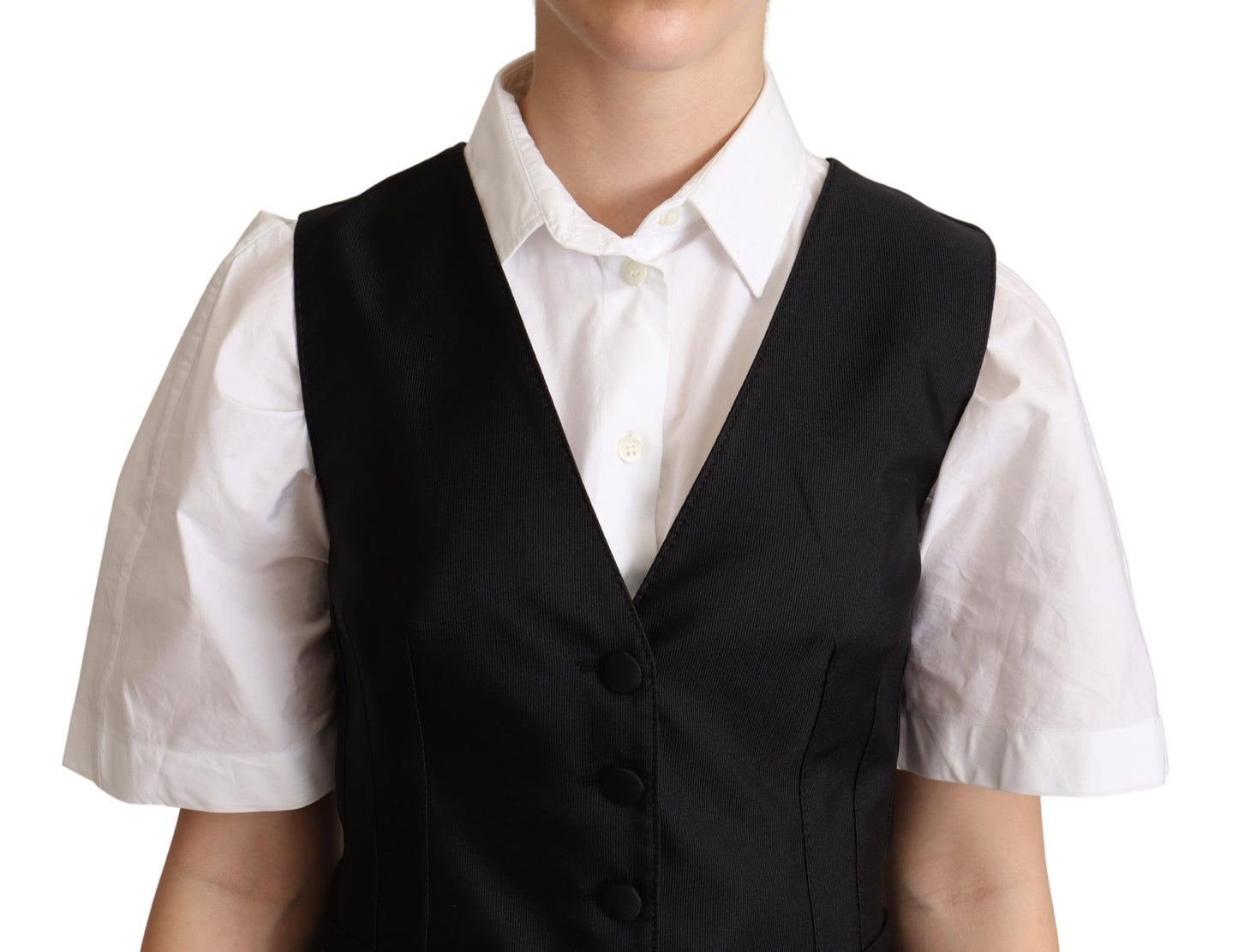 Dolce & Gabbana Schwarze ärmellose Seidenweste Vest