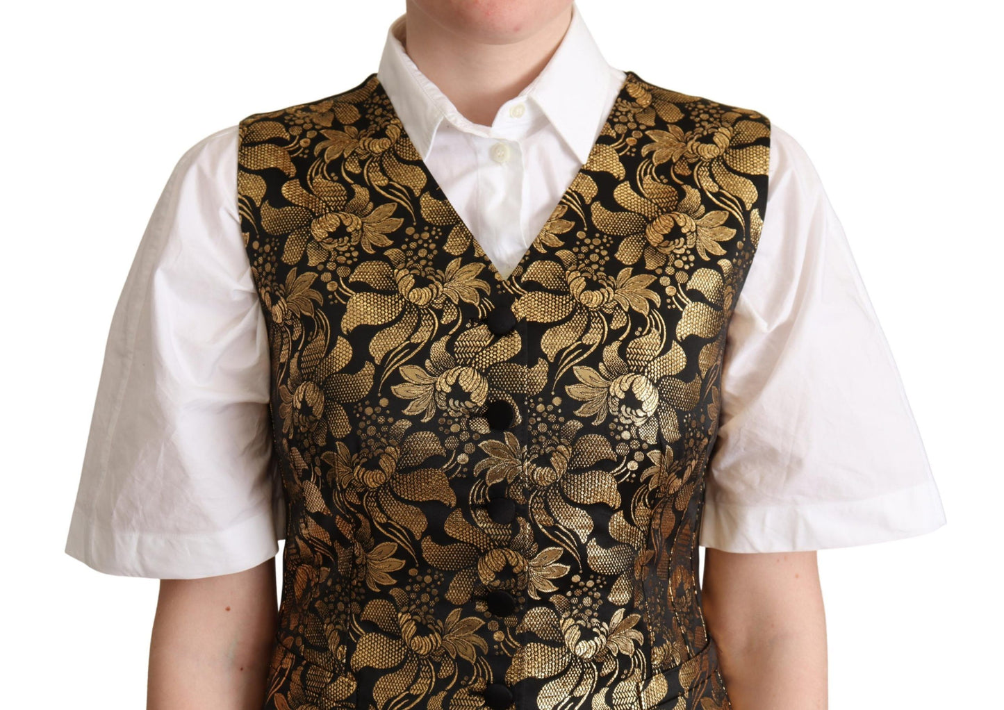 Dolce & Gabbana Schwarz-Gold-Jacquard-Seidenweste Vest
