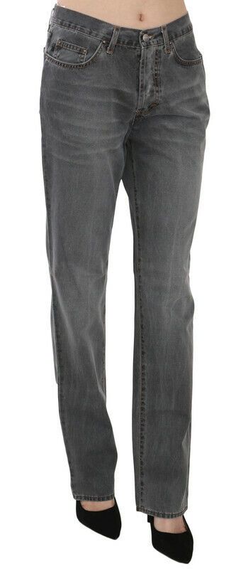 Just Cavalli Graue gewaschene Mid Waist Straight Denim Pants Jeans