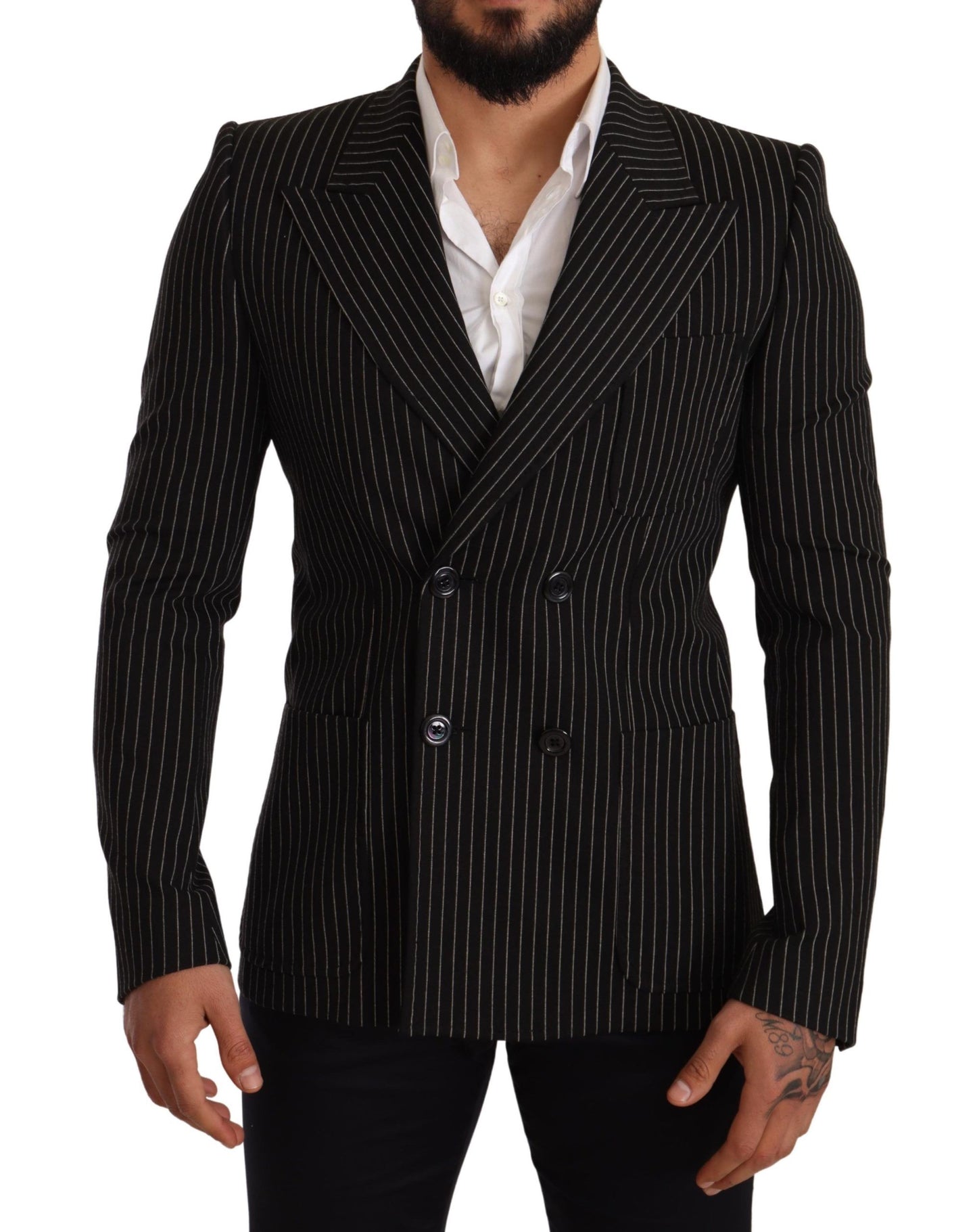 Dolce & Gabbana Schwarz-weiß gestreifter Mantel Blazer mit schmaler Passform