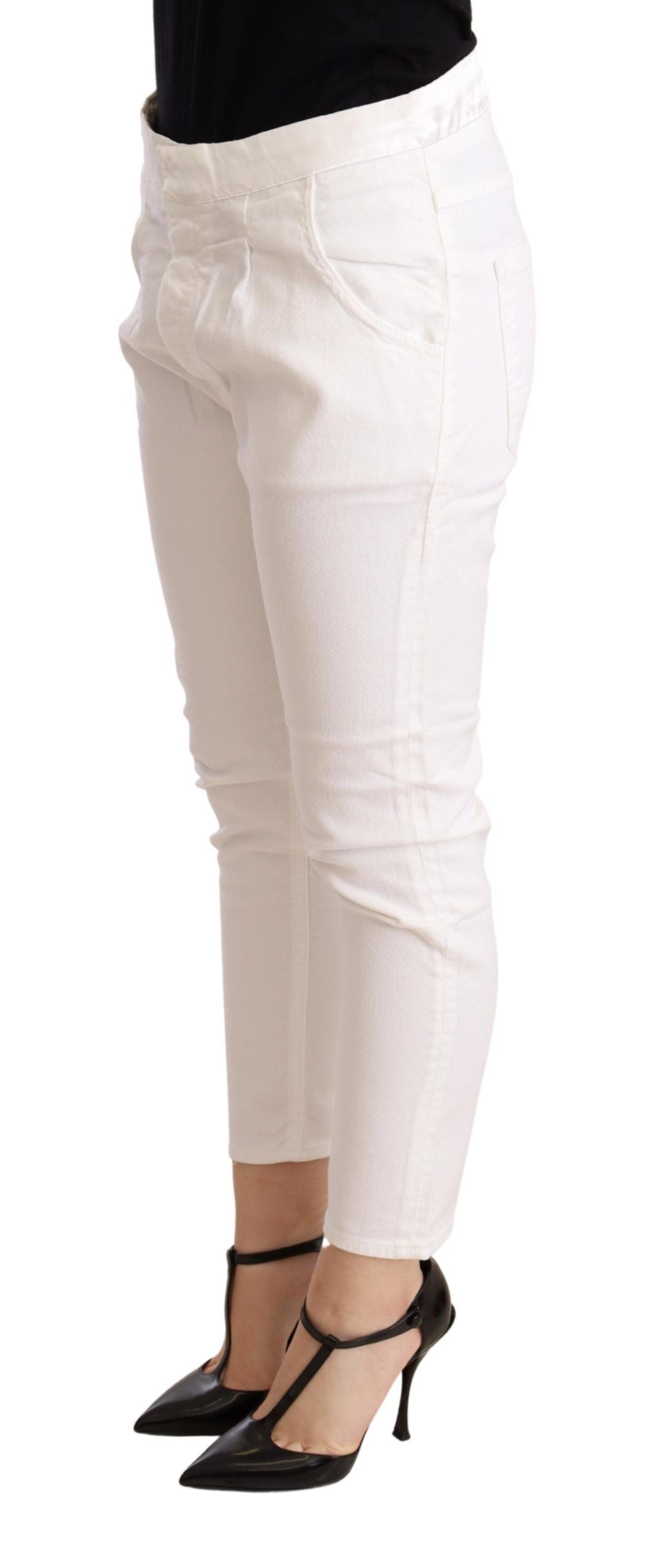 CYCLE Weiße Mid Waist Slim Fit Skinny Cotton Stretch Hose