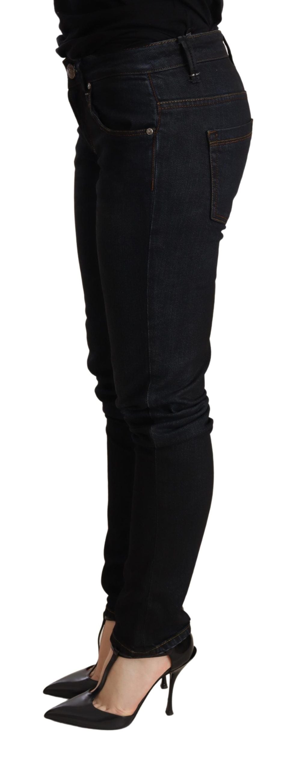Acht Blau gewaschene Skinny-Denim-Hose mit niedriger Taille