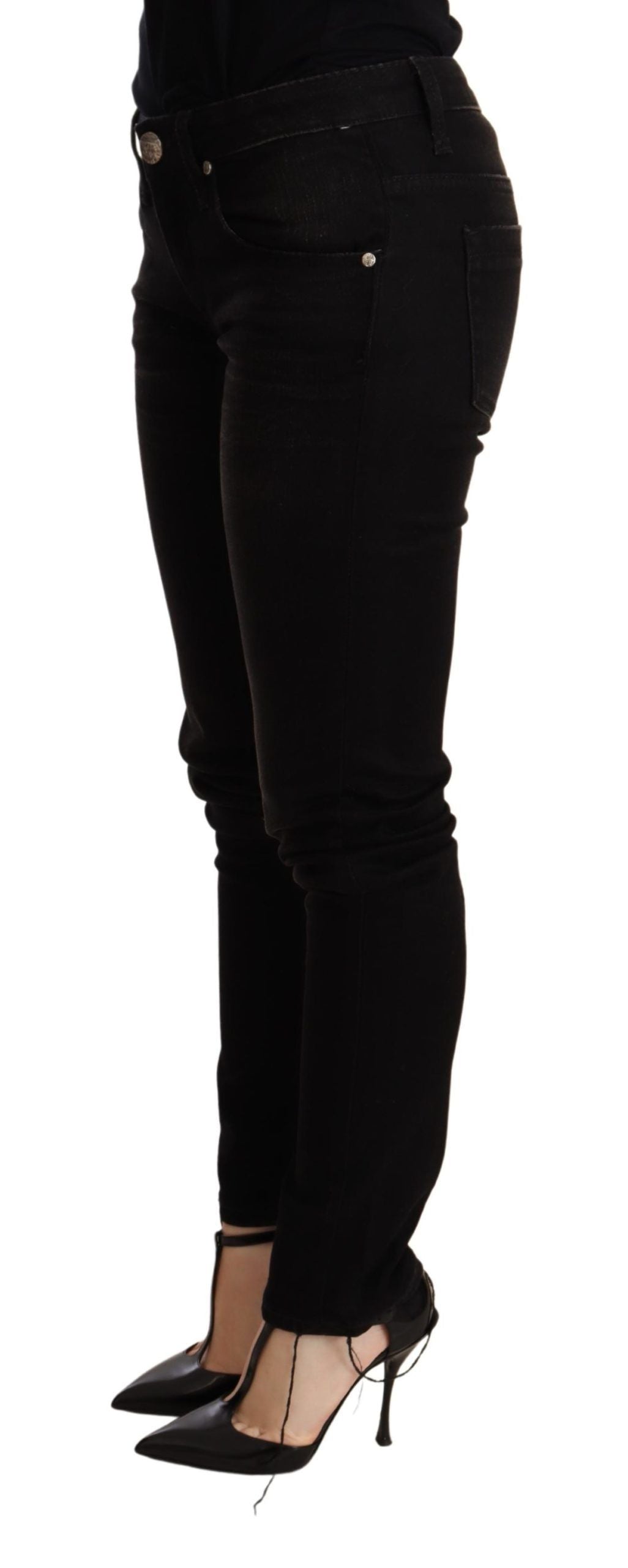 Acht Schwarze Skinny-Denim-Hose mit niedriger Taille