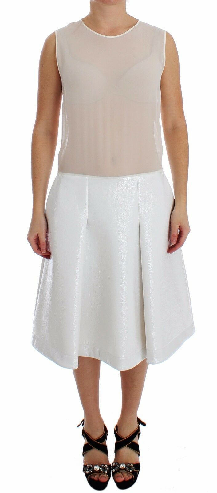 Koonhor Weißes Transparentes Kleid mit plissiertem Unterteil
