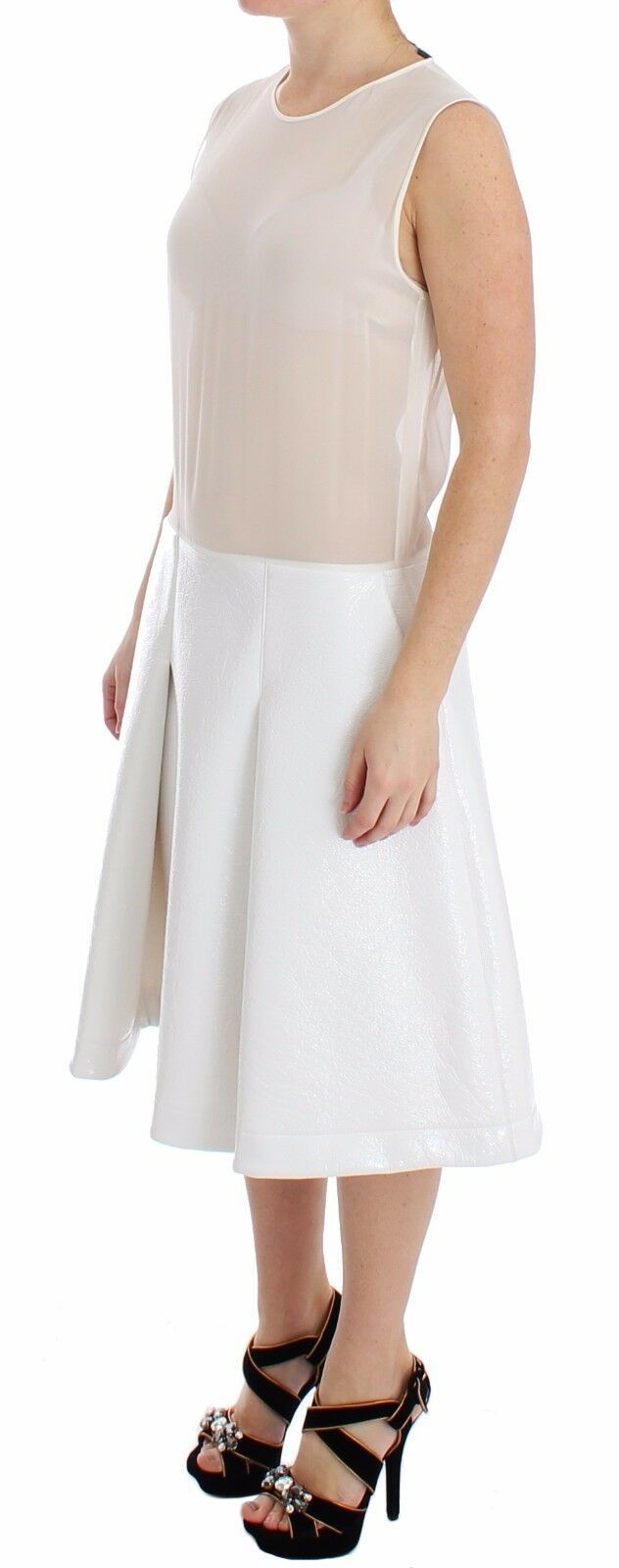 Koonhor Weißes Transparentes Kleid mit plissiertem Unterteil
