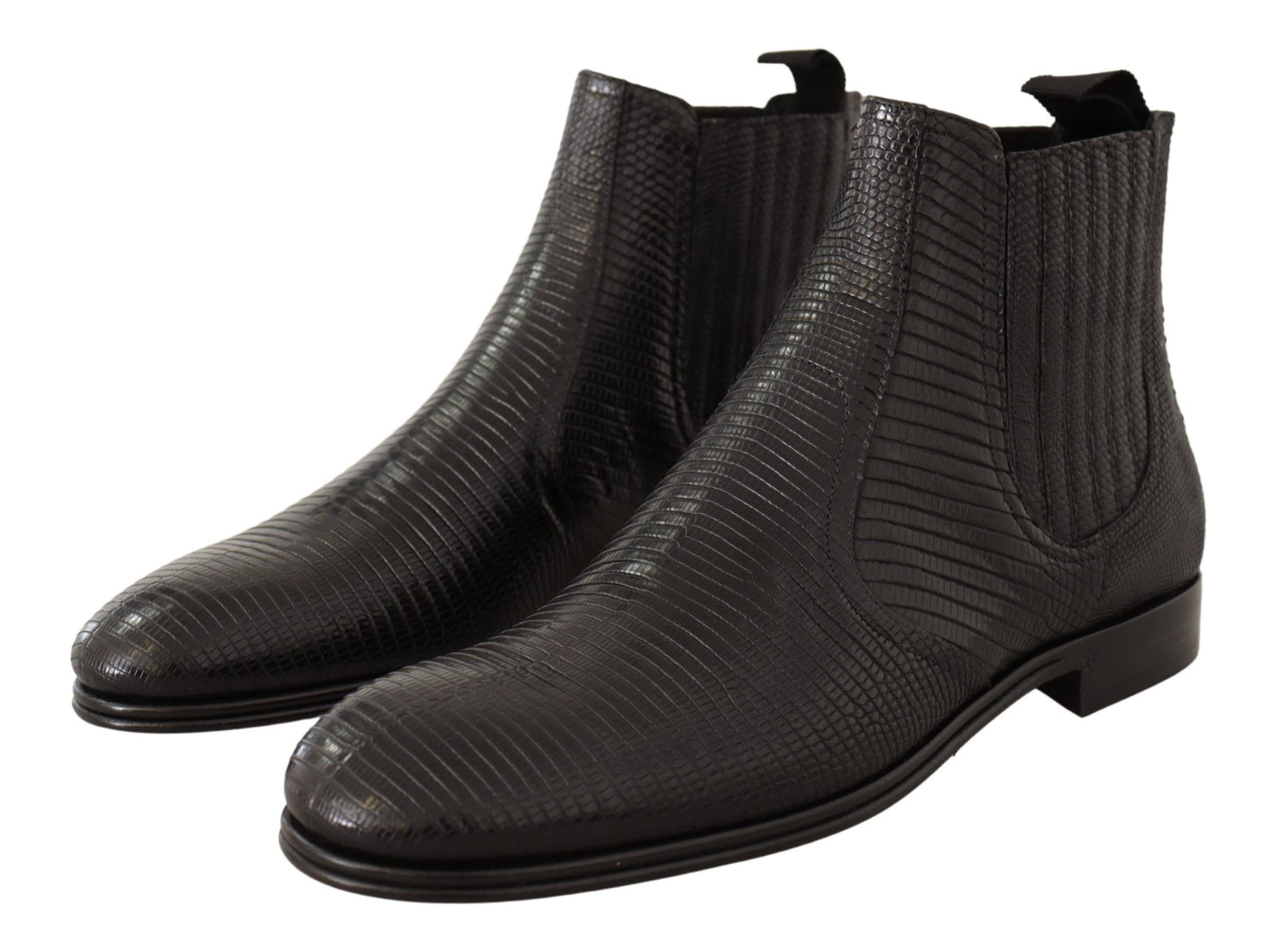 Dolce & Gabbana Schwarze Lederstiefeletten aus Eidechsenhaut