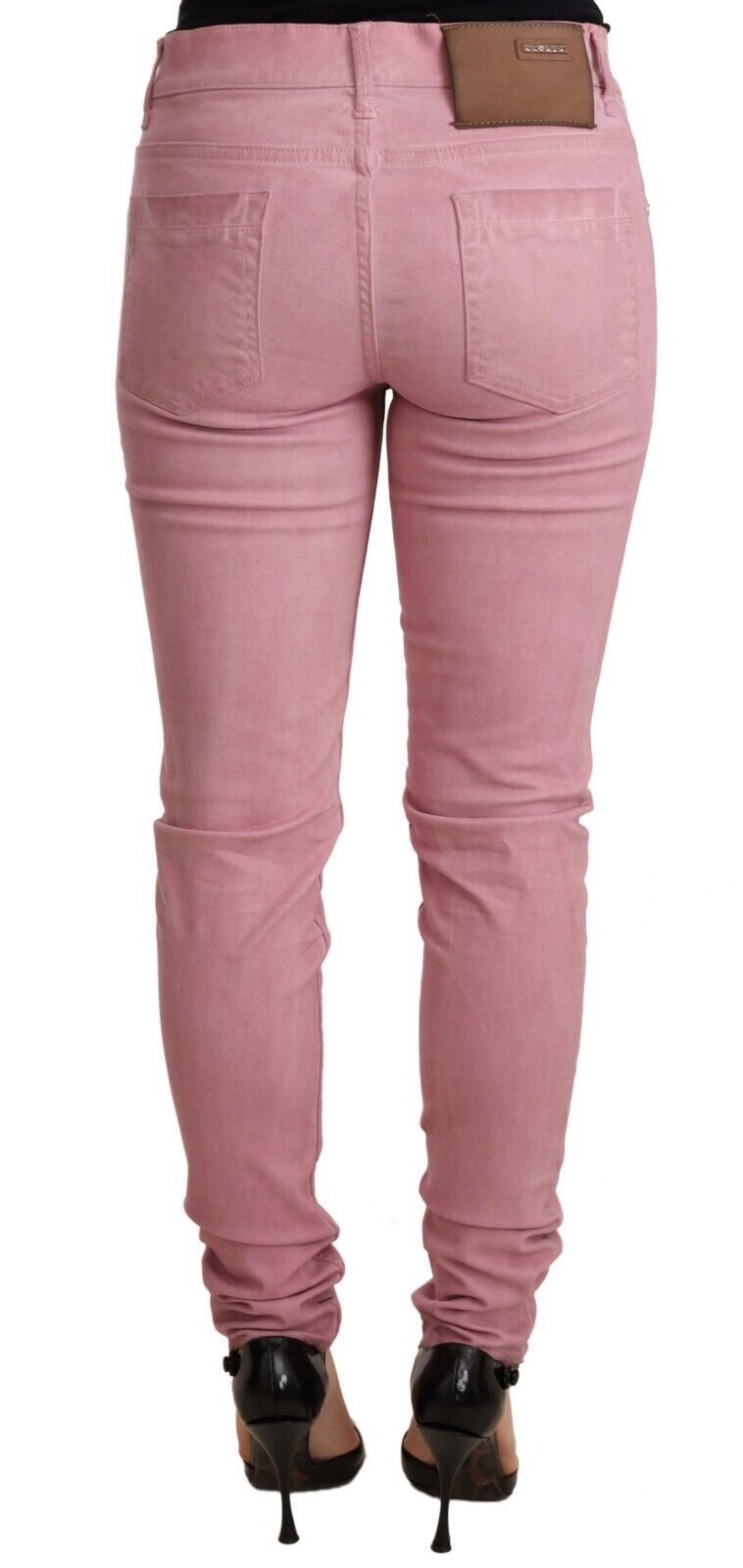 Acht Rosa Baumwolle Slim Fit Damen Denim Skinny Hosen