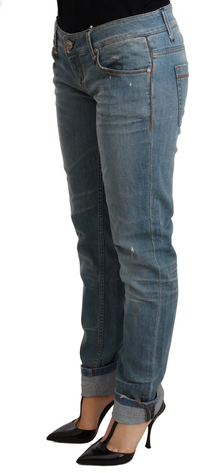 Acht Blau Washed Cotton Folded Hem Women Hose