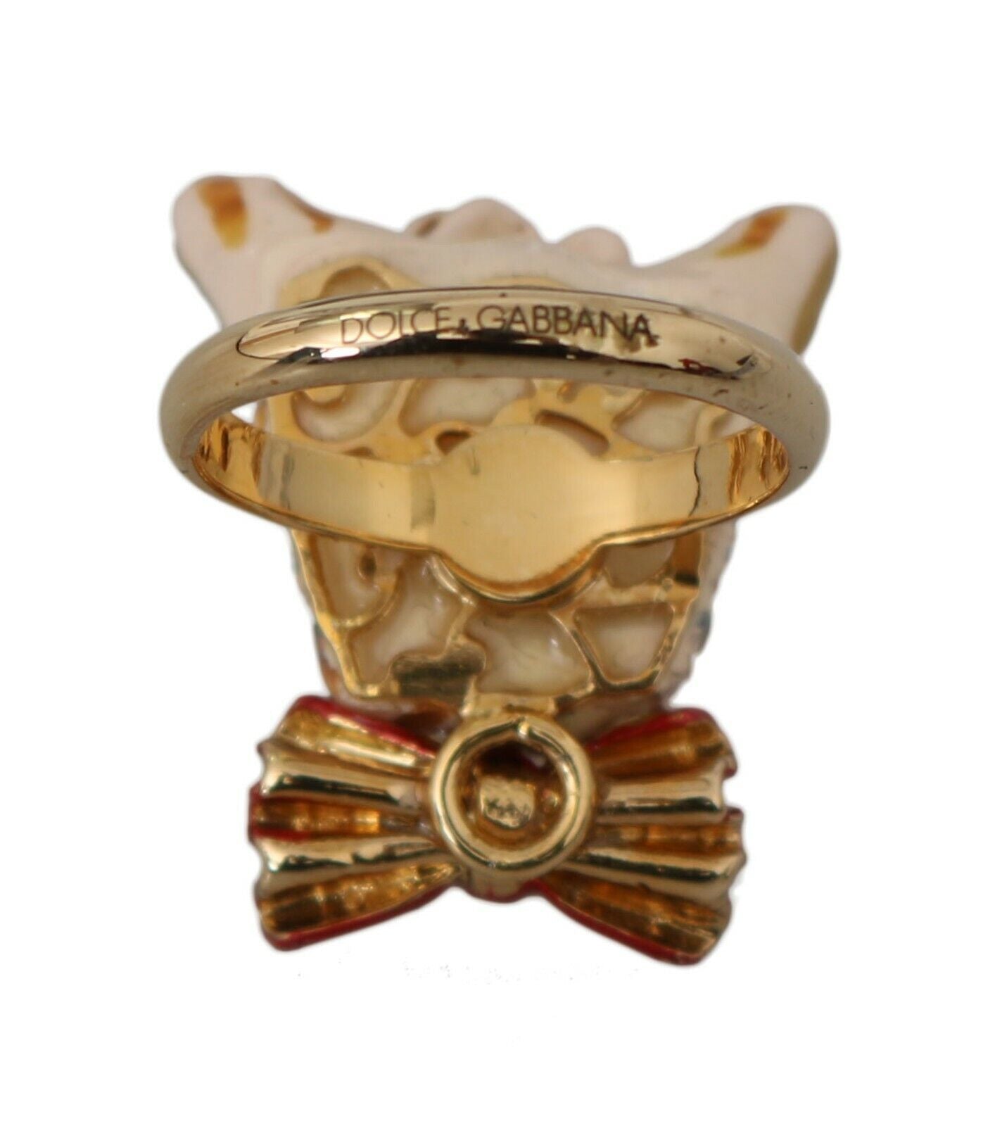 Dolce & Gabbana Beige Hund Haustier Branding Accessoire Gold Messing Harz Ring
